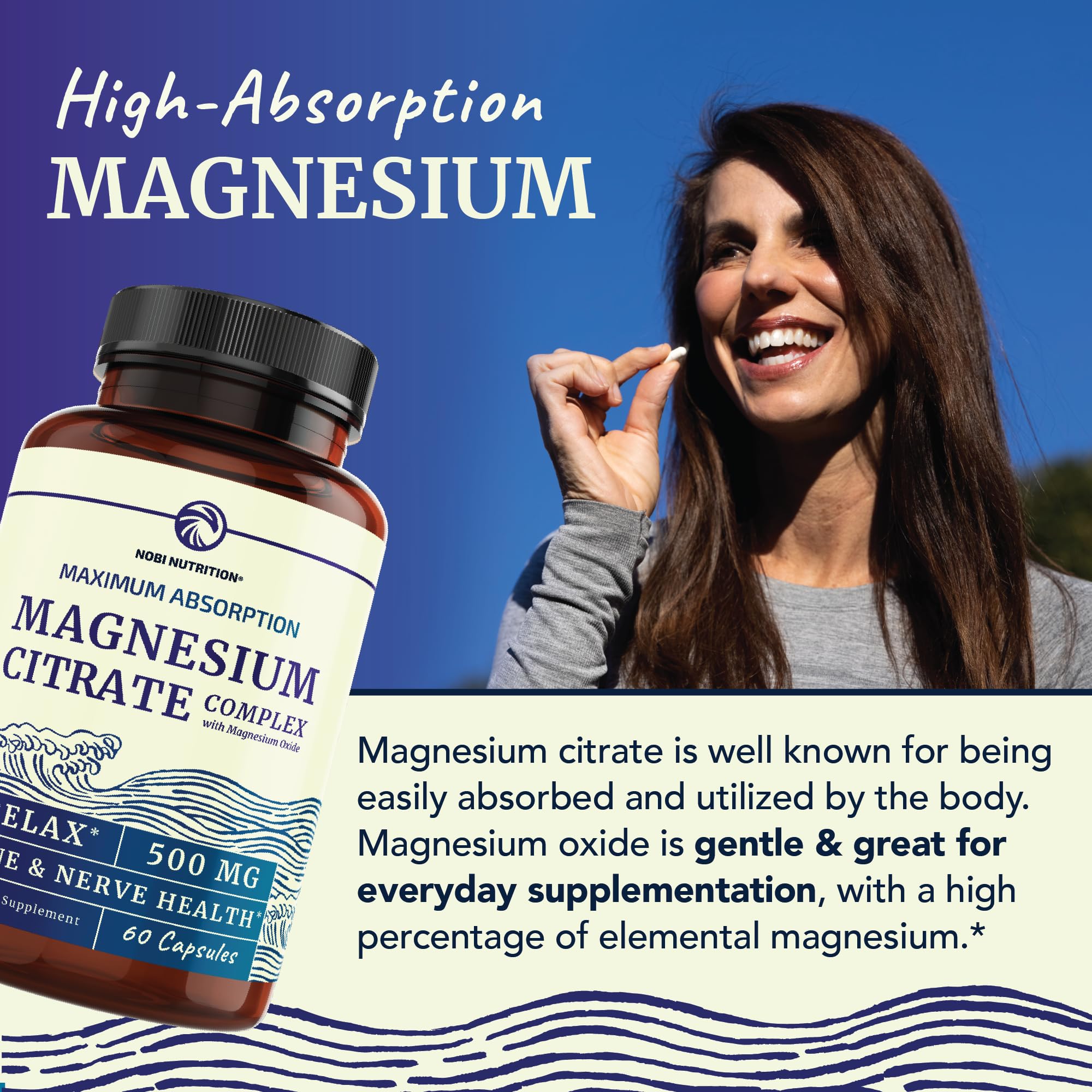 Magnesium Citrate Complex 500 MG for Calm, Relaxation, Constipation & Digestion Support | High Absorption Magnesium Supplement with Elemental Mag Oxide | Non-GMO, Soy-Free | 60 Ct (2 Month Supply)