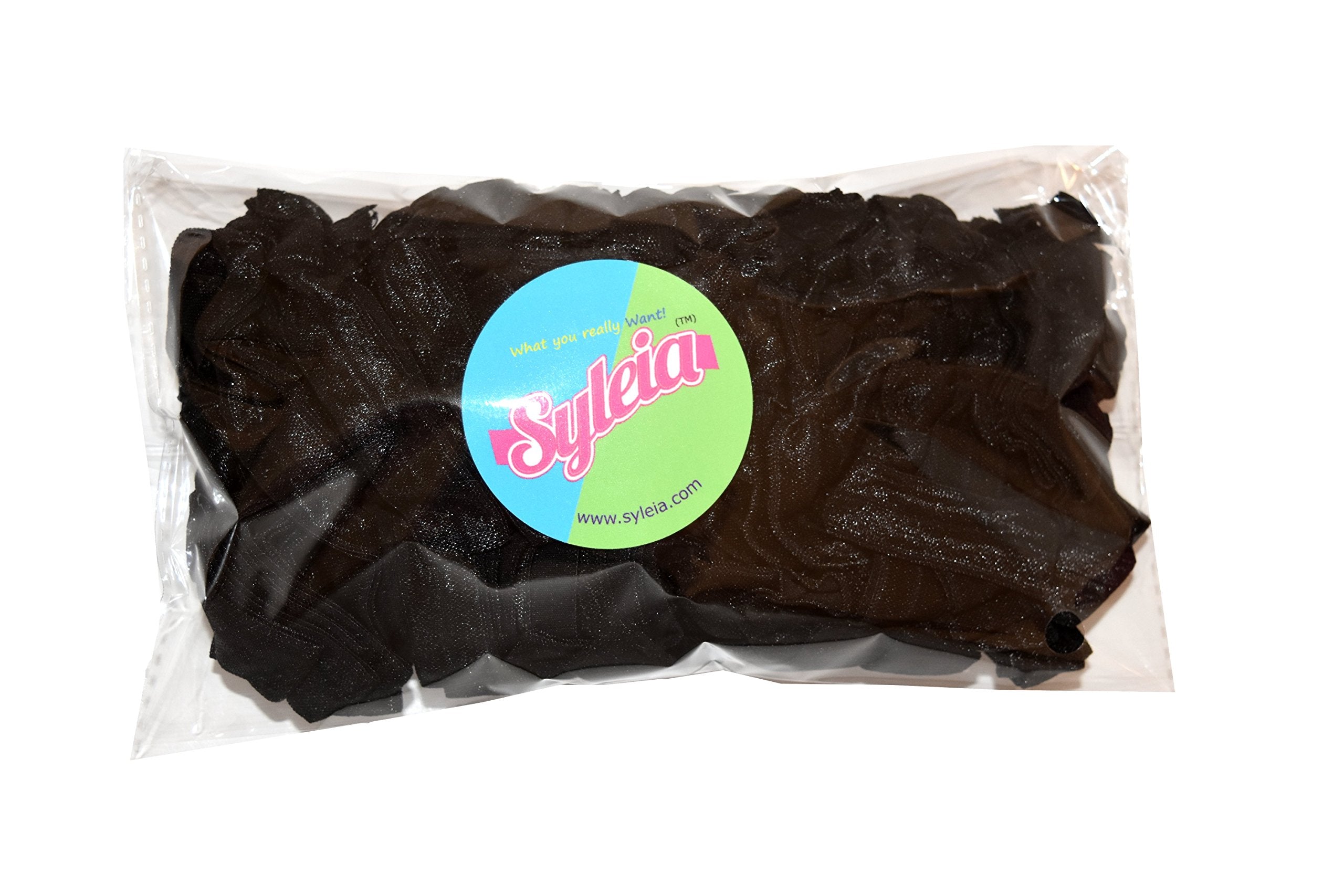 Syleia 100 Hair Ties - Black - Elastic Ponytail Holders No Crease Hand Knotted Fold Over 100 Pack