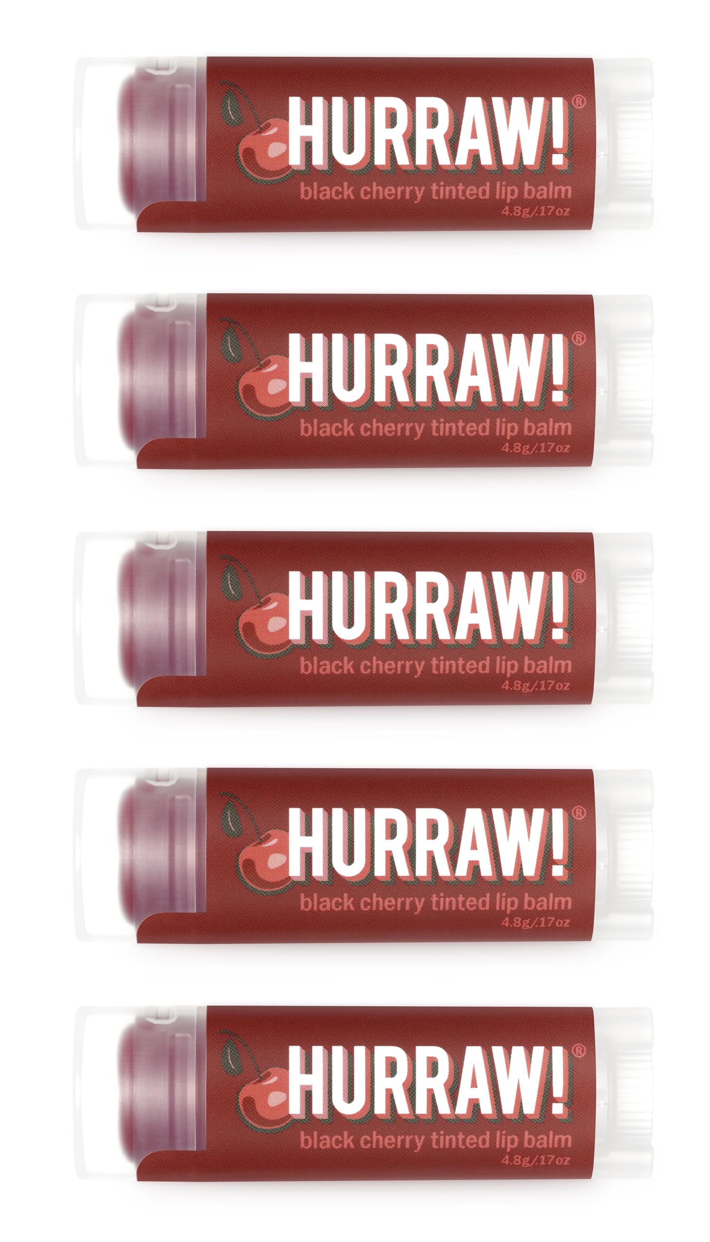 Hurraw! Black Cherry Tinted Lip Balm, 5 Pack: (Sheer Red Tint) Organic, Certified Vegan, Cruelty and Gluten Free. Non-GMO, 100% Natural Ingredients. Bee, Shea, Soy and Palm Free. Made in USA