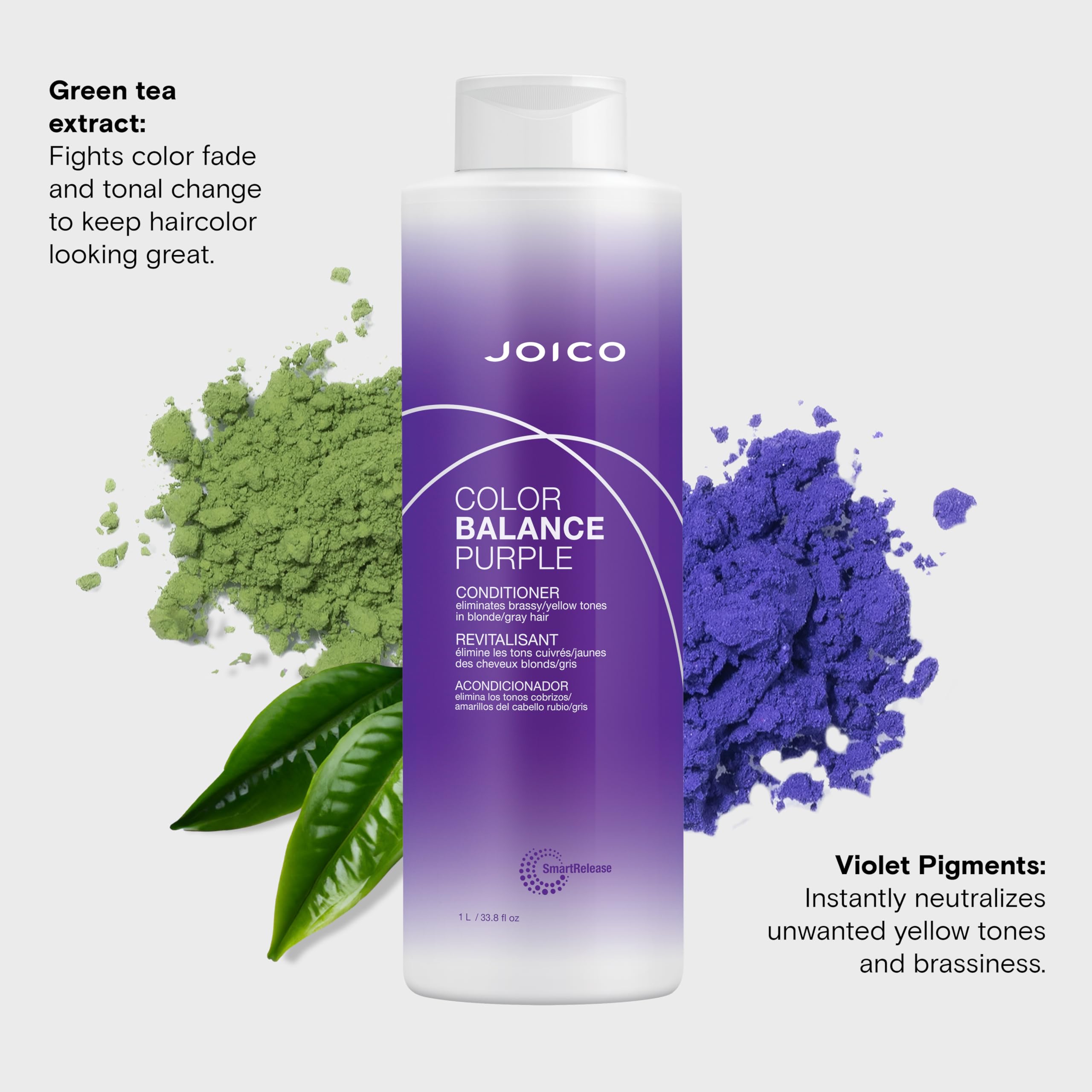 Joico Color Balance Purple Conditioner | For Cool Blonde, Gray Hair | Eliminate Brassy Yellow Tones | Boost Color Vibrancy & Shine | UV Protection | With Rosehip Oil & Green Tea Extract | 33.8 Fl Oz