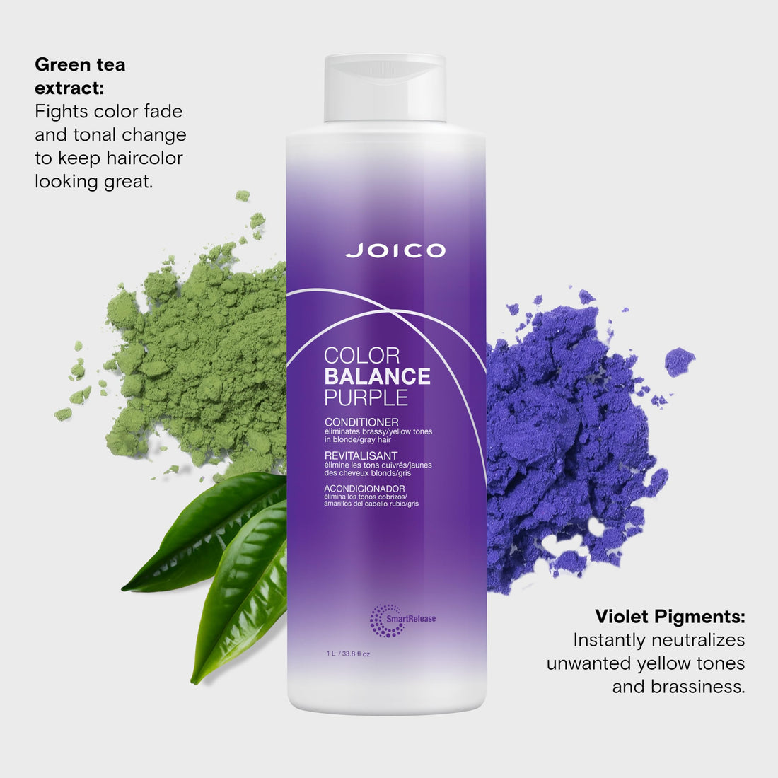 Joico Color Balance Purple Conditioner | For Cool Blonde, Gray Hair | Eliminate Brassy Yellow Tones | Boost Color Vibrancy & Shine | UV Protection | With Rosehip Oil & Green Tea Extract | 33.8 Fl Oz