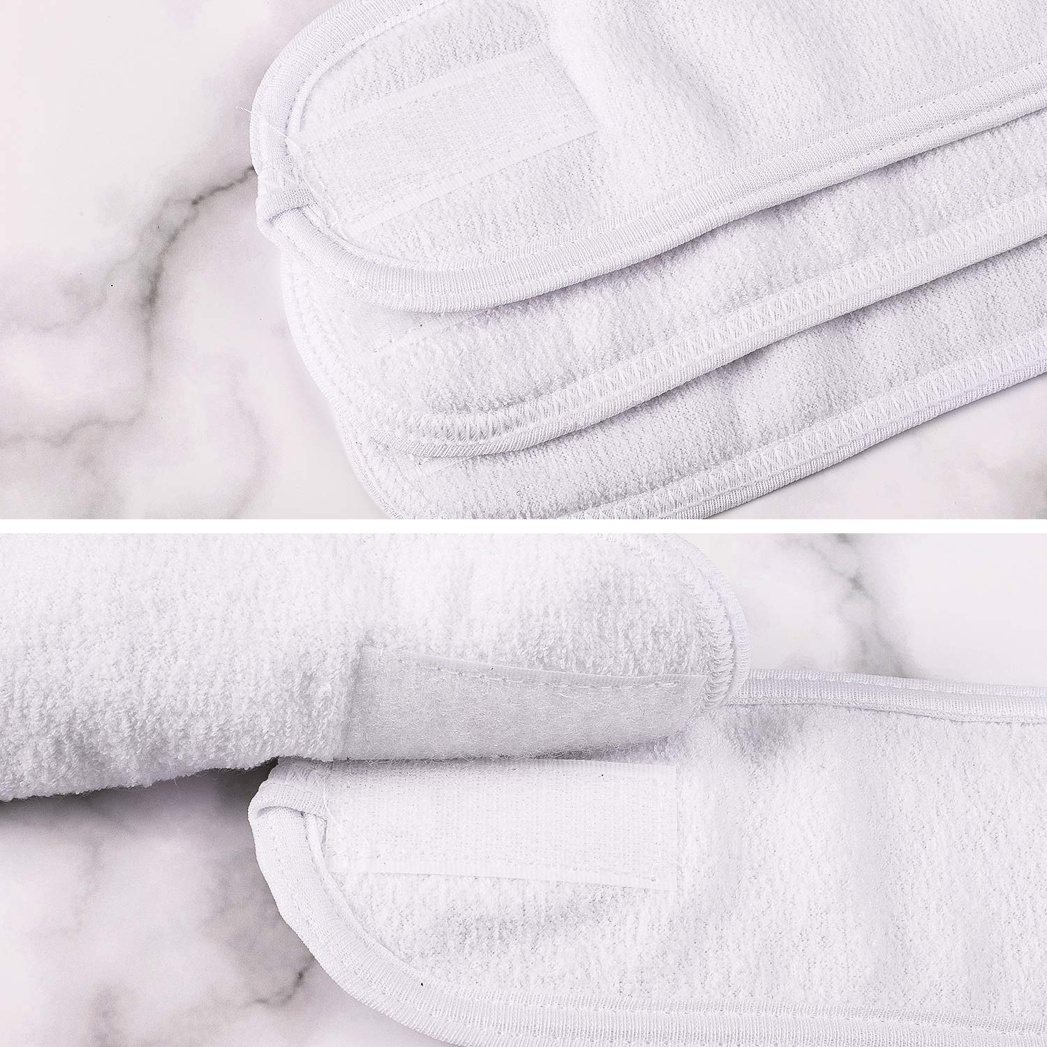 4 Counts Spa Facial Headband Whaline Head Wrap Terry Cloth Headband Stretch Towel With Magic Tape For Bath, Makeup And Sport, 3.5&Quot; Wide (White)