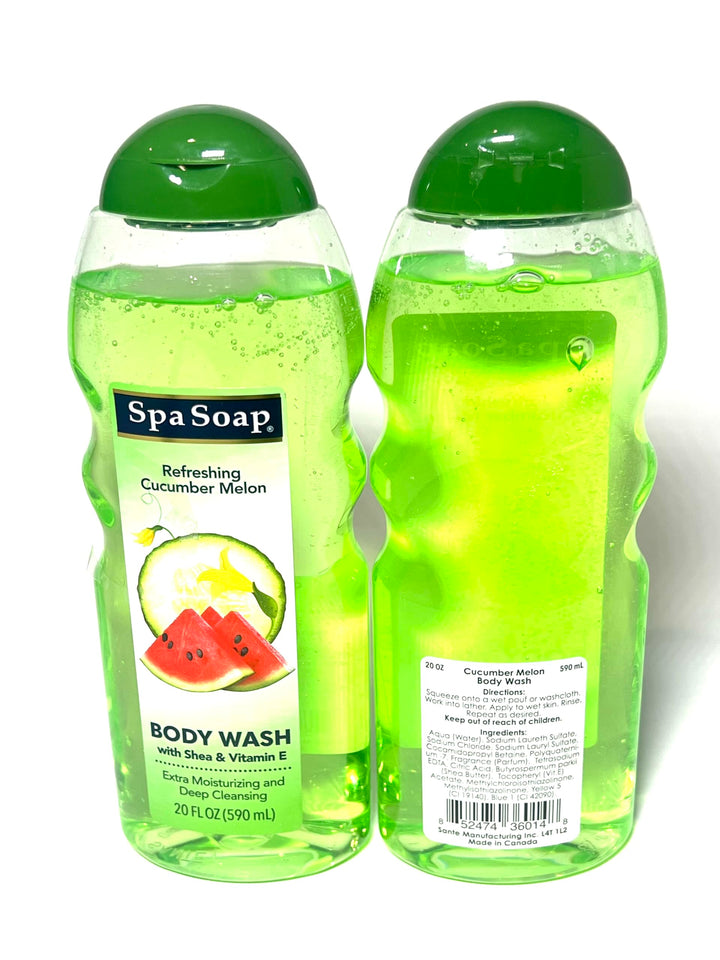 Spasoap Body Wash, With Soft Refreshing Scent Extra Moisturizing and Deep Cleansing with shea & Vitamin E (2 count) 20FL oz each; Body soap smooth feeling (Cucumber Melon)