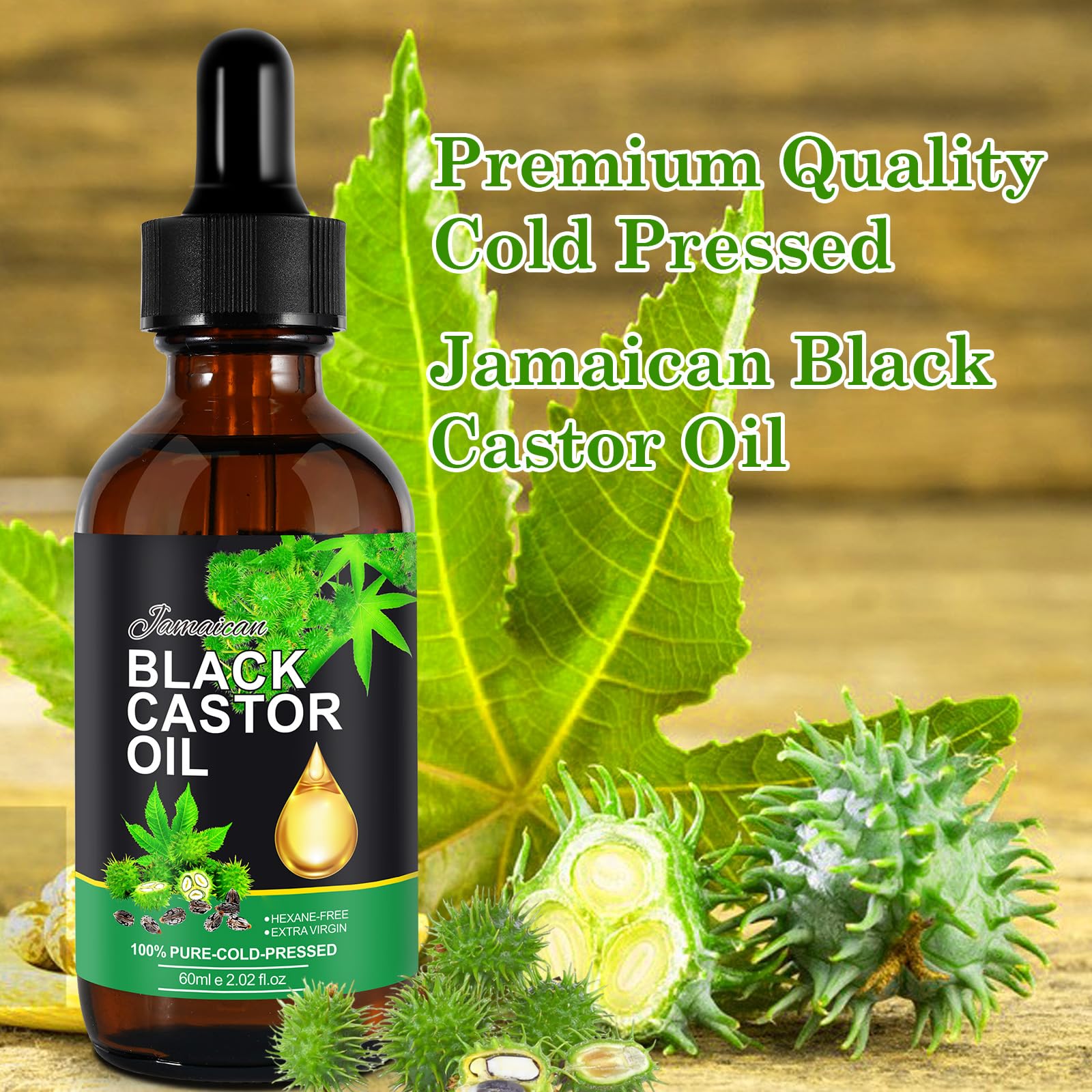 Jamaican Black Castor Oil, Castor Oil Organic Cold Pressed Unrefined, Pure Natural Castor Oil for Hair Growth, Eyelashes & Eyebrows, Deep Cleansing, Skin & Scalp Moisturizer, Nail Care Grow, 60ML