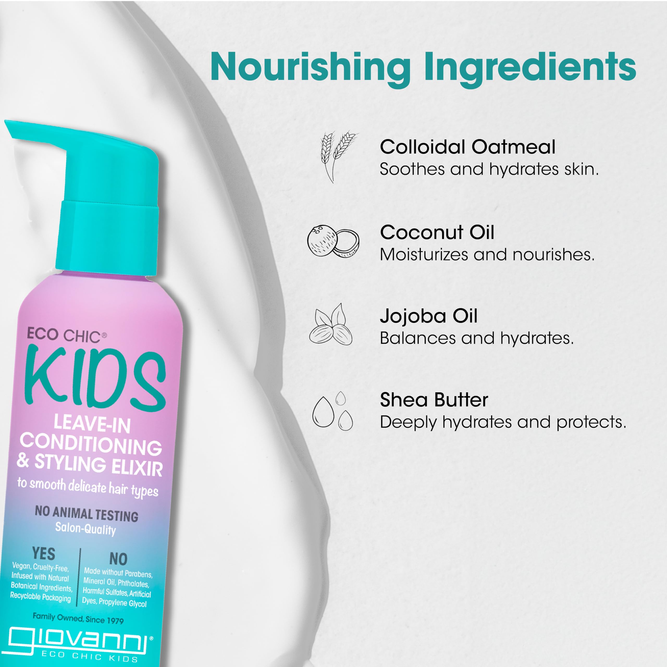 Eco Chic KIDs Leave-In Conditioning & Styling Elixir - Kids Leave In Conditioner, Leave In Conditioner For Kids, For Smooth Delicate Hair Types, Salon Quality, Vegan - 4.5 Fl Oz (Pack of 2)
