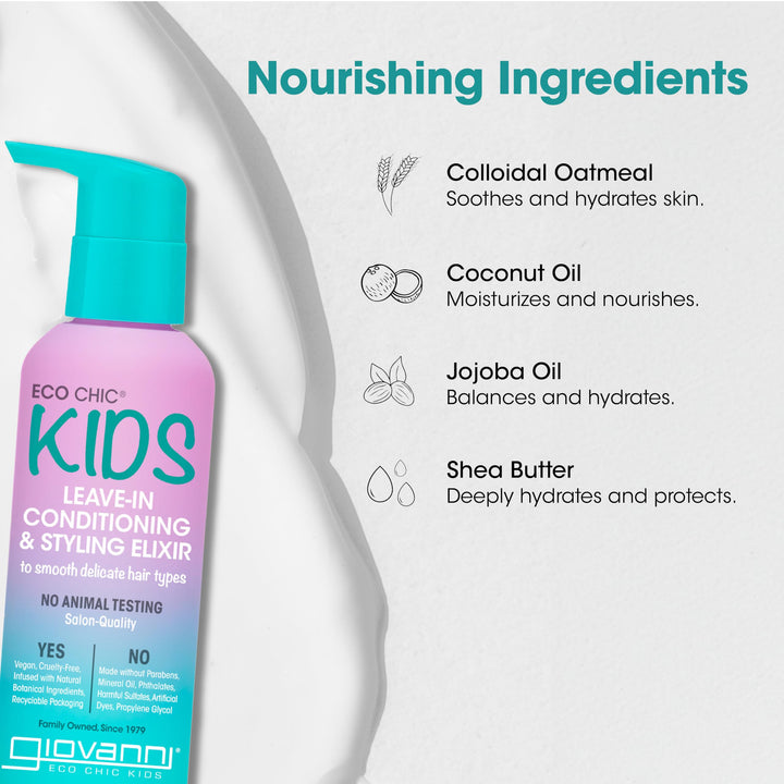 Eco Chic KIDs Leave-In Conditioning & Styling Elixir - Kids Leave In Conditioner, Leave In Conditioner For Kids, For Smooth Delicate Hair Types, Salon Quality, Vegan - 4.5 Fl Oz (Pack of 2)