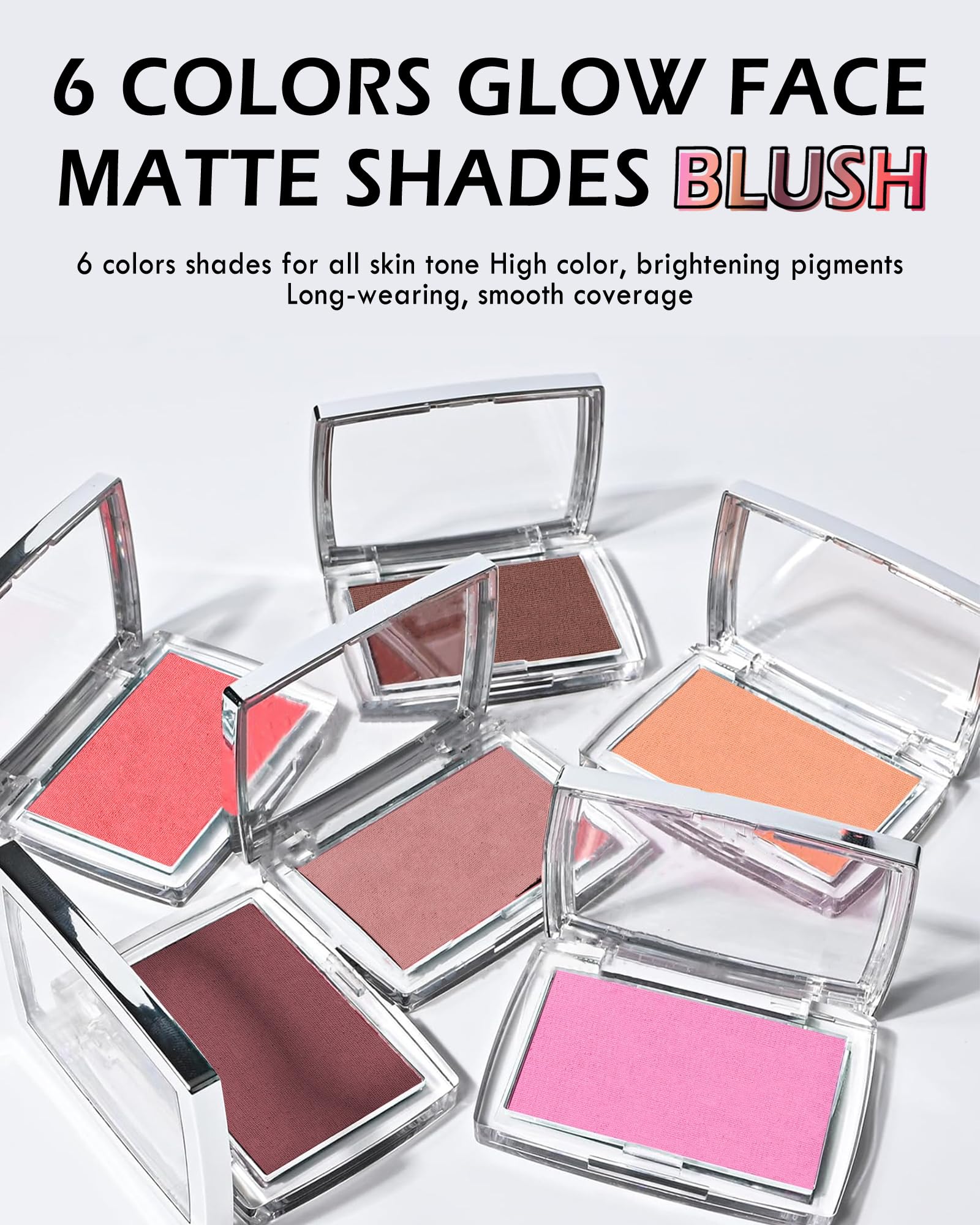 Pink Powder Blush Palette, Matte Powder Makeup Blush for Cheeks, Natural Glow Face Blush Contour Palette, Lightweight,Smooth, Highly Pigmented Buildable Color, Long-lasting All-Day Face Enhancing-Pink