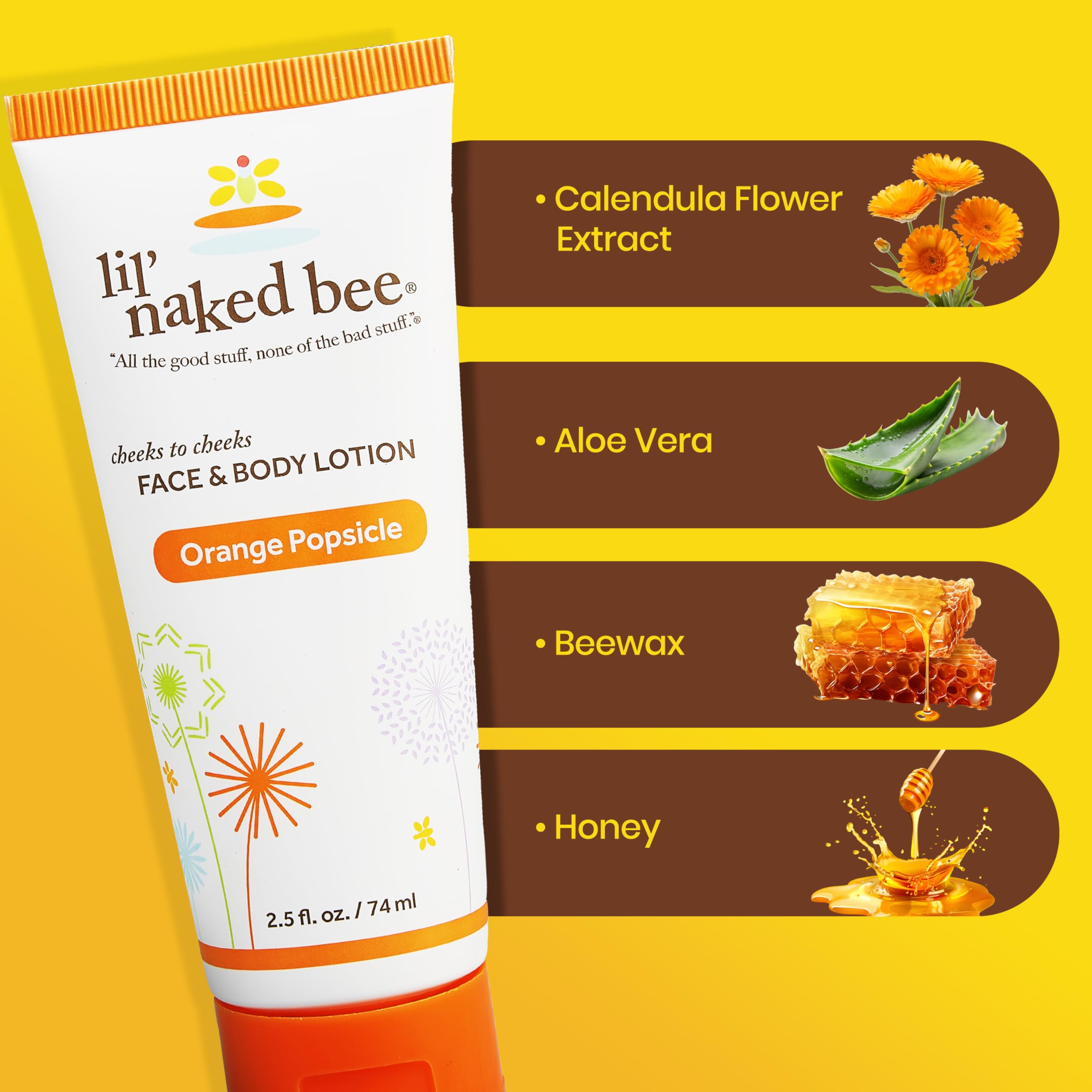 Lil Naked Bee Baby Lotion for Kids (2.5oz) Orange Popsicle Cheeks to Cheeks Face & Body Lotion for Hydrating & Moisturizing Skin