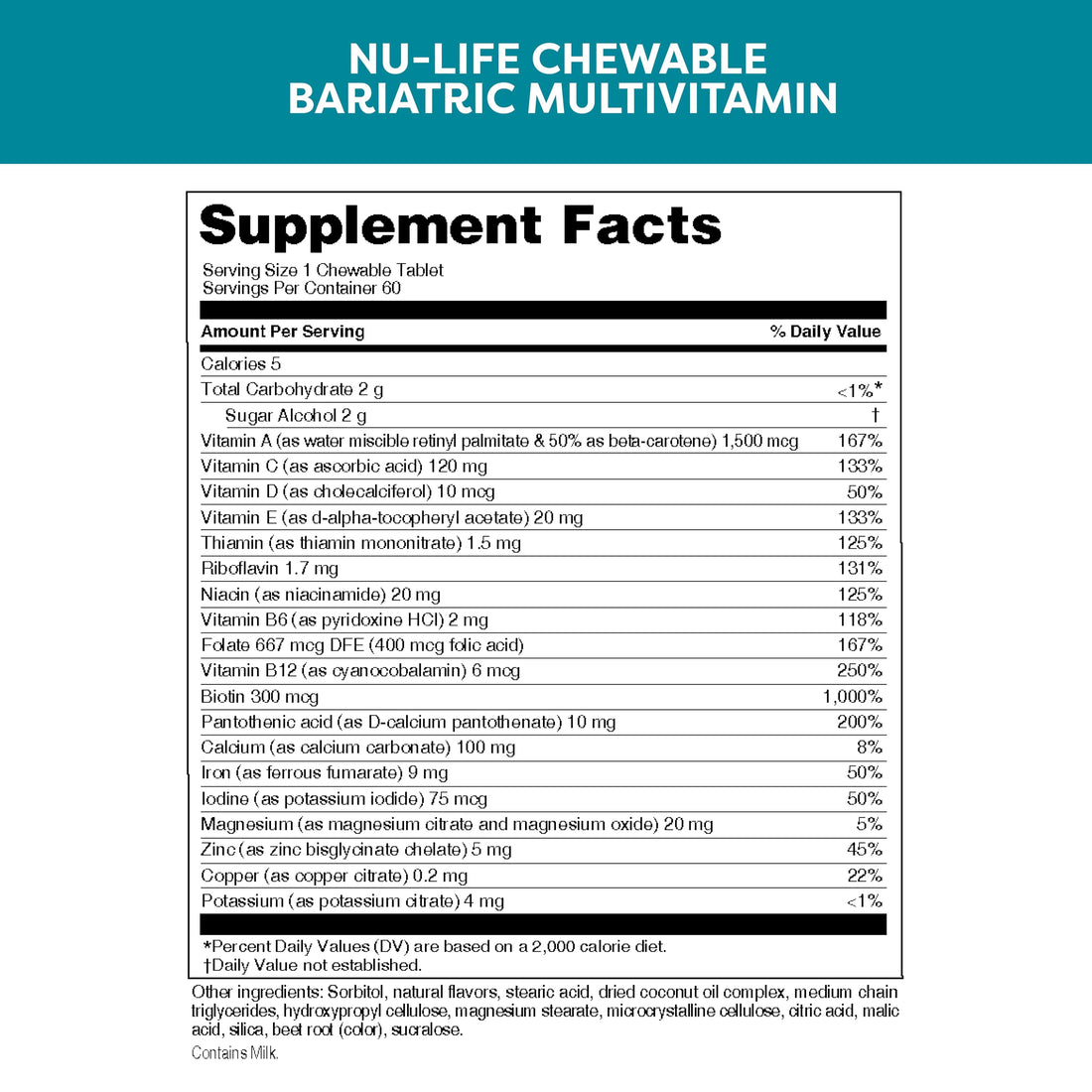 NU LIFE Advanced Bariatrics Multivitamin Chewable Tablets, Bariatric Mulivitamin with Iron - Tropical Berry (60 Chewable Tablets) (Packaging May Vary)