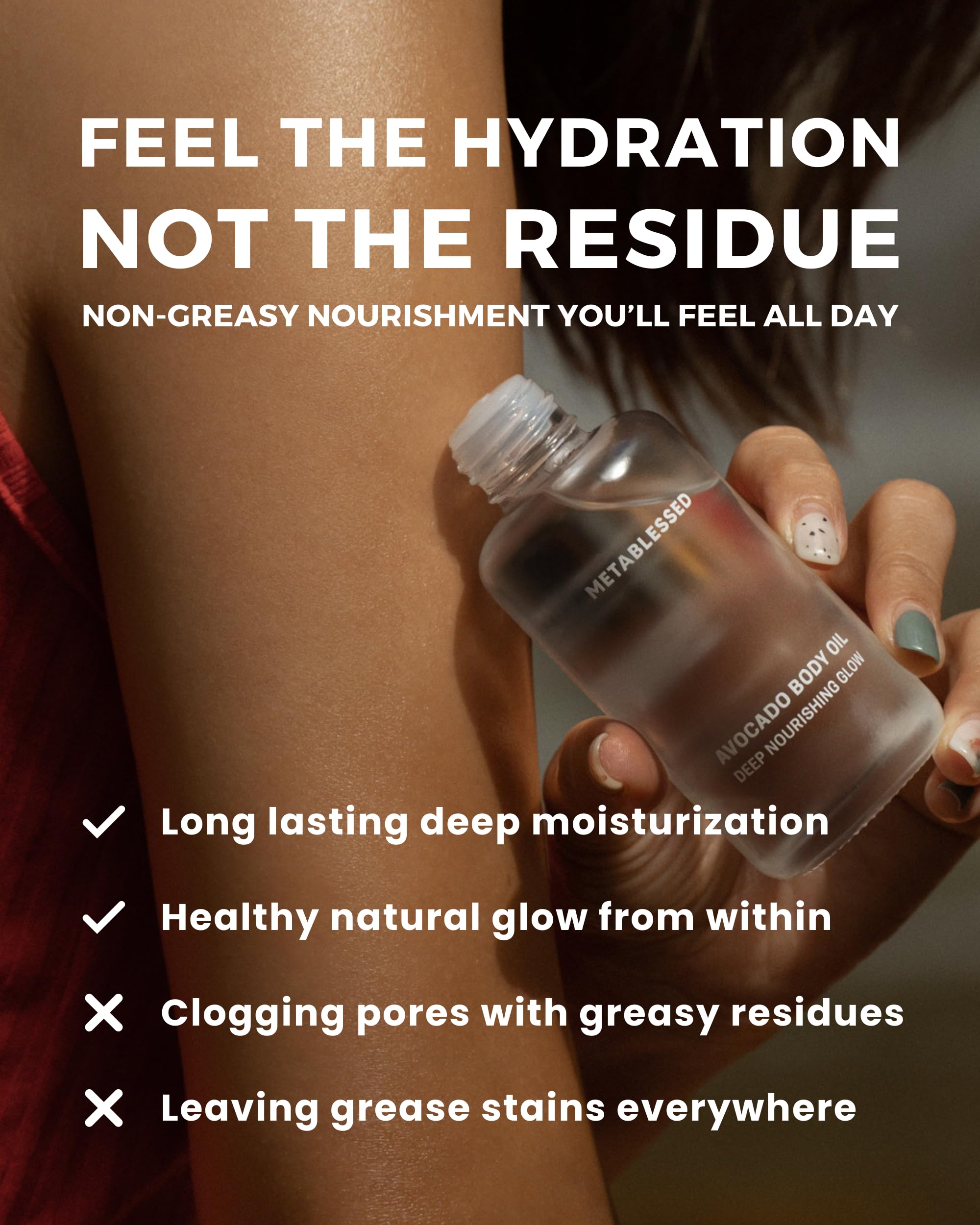 METABLESSED Avocado Dry Body Oil - Deep Nourishing Glow, Fast Absorbing & Non-Greasy Body Moisturizer. Luxurious Soothing Aromatherapy. Sensitive Skin Safe, Clean Beauty 3.38 fl. oz