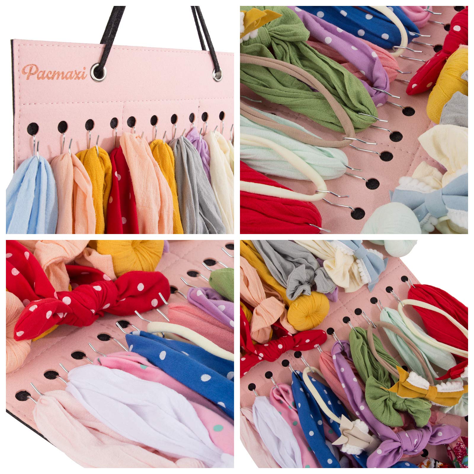 Baby Headband Organizer,Headband Holder for Baby Girl, Large Capacity Hair Bows Clips Hanging Organizer (Pink)