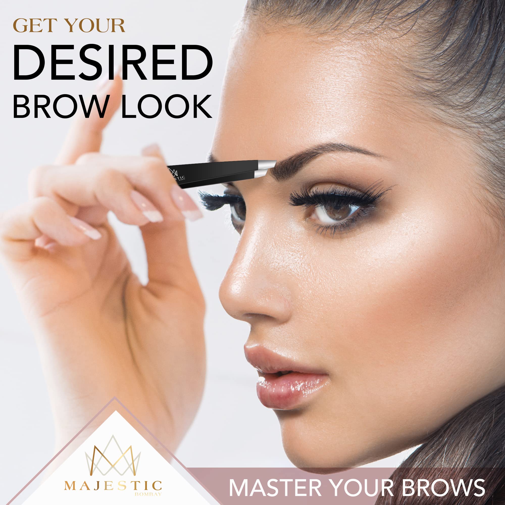 Black : Slant Tweezers - Majestic Bombay - Stainless Steel High Performance Eye Brows Slant Tweezer - Expert Precision Best for Plucking hair -Steel Ends Meet Perfectly- Life Time Guarantee !! (black)
