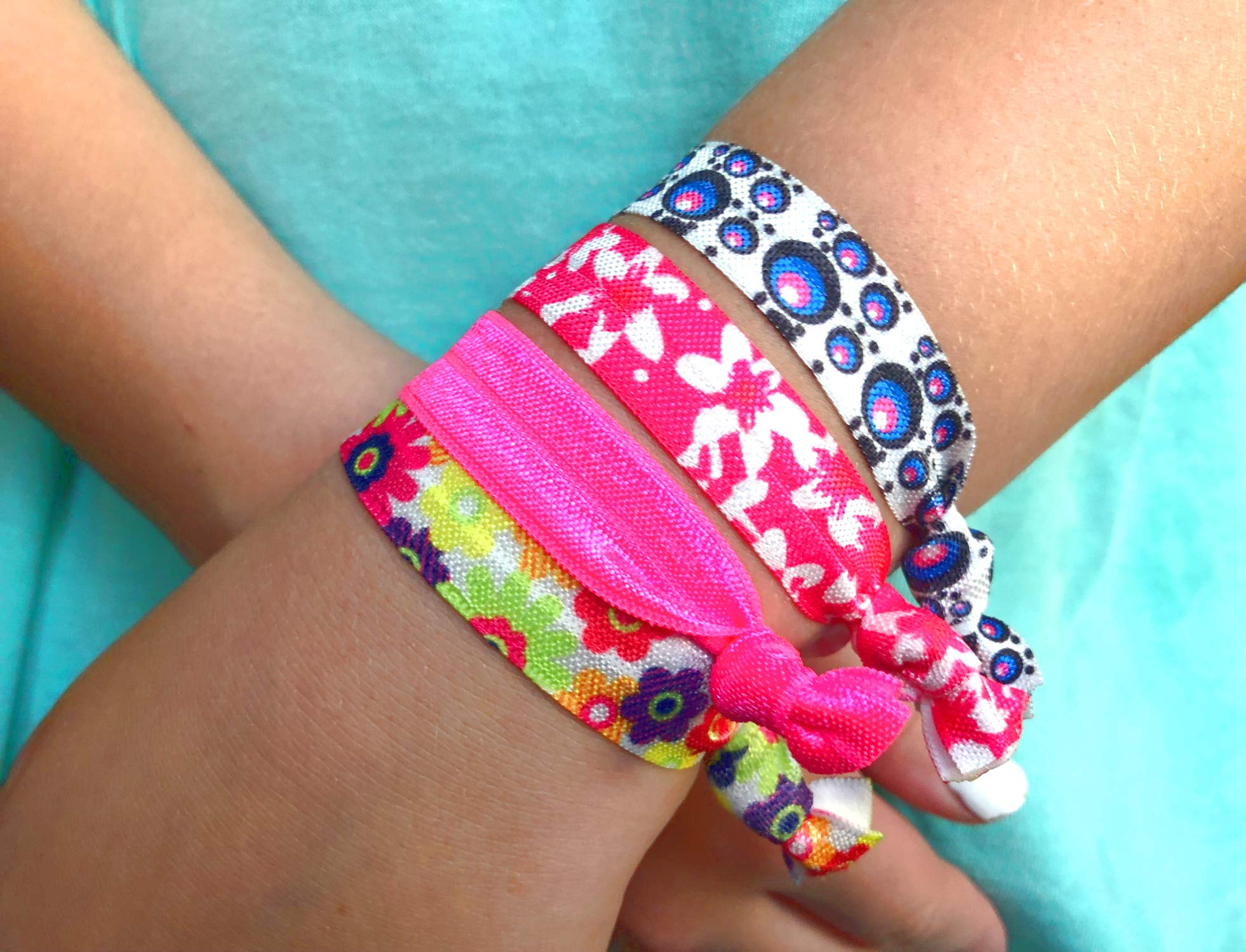 Syleia 100 Hair Ties - Printed Patterns And Solid Colors - Plus One Bonus Hair Tie - Elastic Ponytail Holders No Crease Hand Knotted Fold Over Assorted 100 Pack