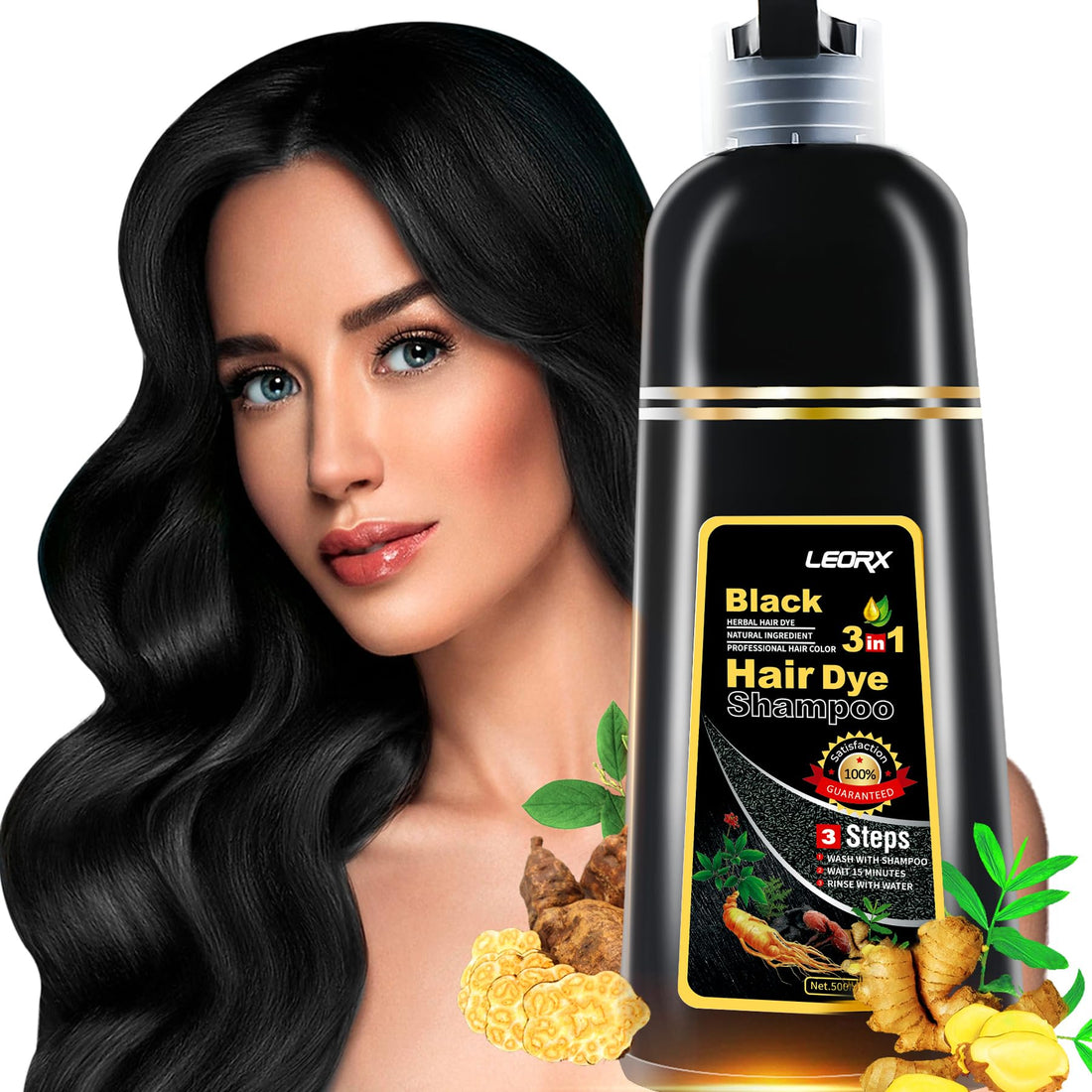 Leorx Black Hair Dye - 3 In 1 Instant Herbal Coloring Shampoo For Gray Hair - Women & Men - Shampoo Para Canas Mujer