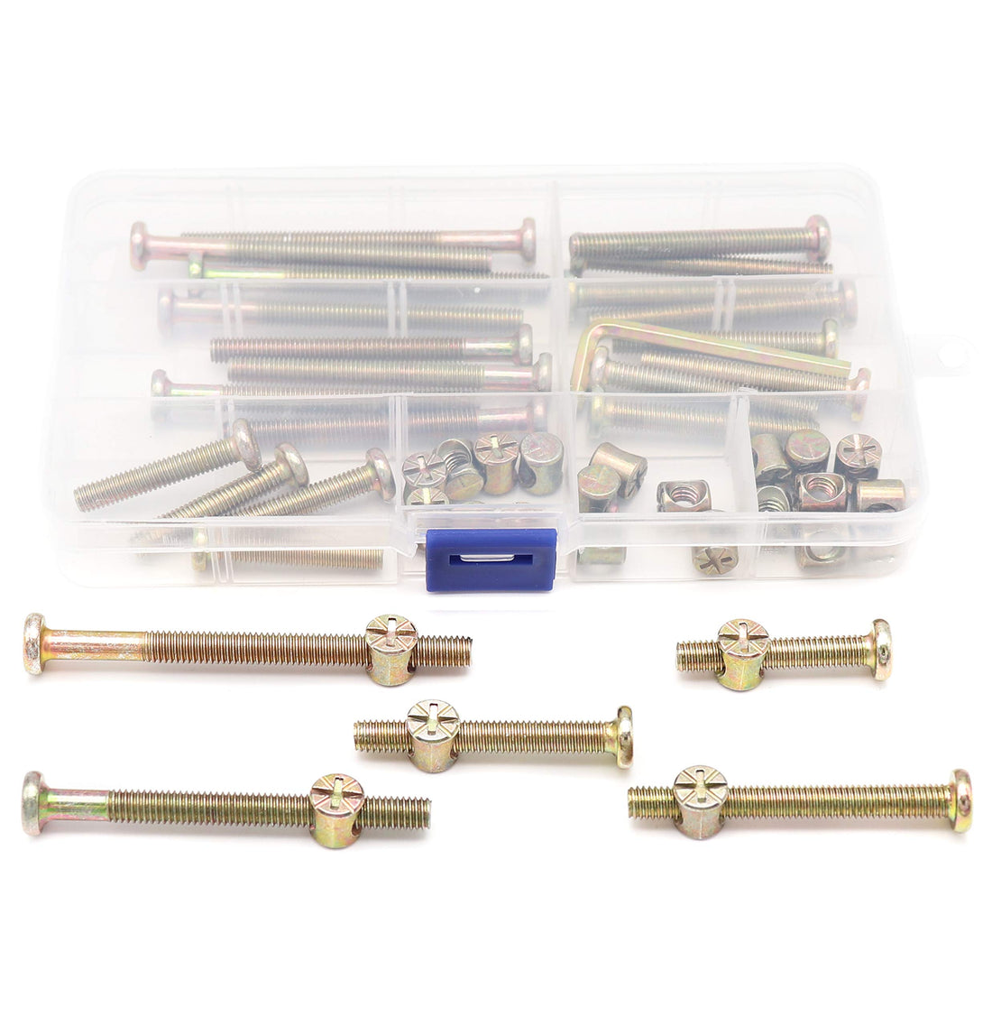 binifiMux Baby Bed Crib Screws Hardware Replacement Parts, 50pcs M6 x 40mm/ 50mm/ 60mm/ 70mm/ 80mm Hex Socket Cap Bolts Barrel Nuts Set for Crib Cot Chairs Bed Furniture,Zinc Plated