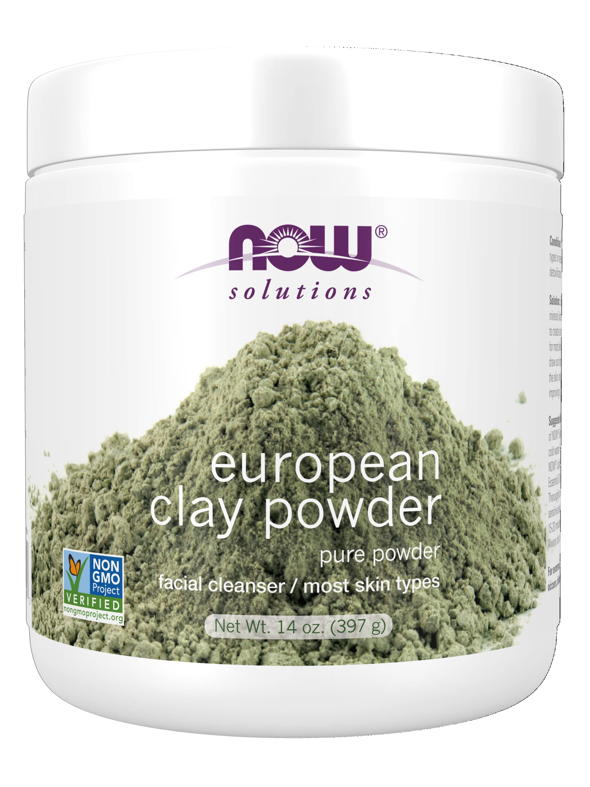 NOW Solutions, European Clay Powder, Pure Powder for a Detox Facial Cleansing Mask, 14-Ounce