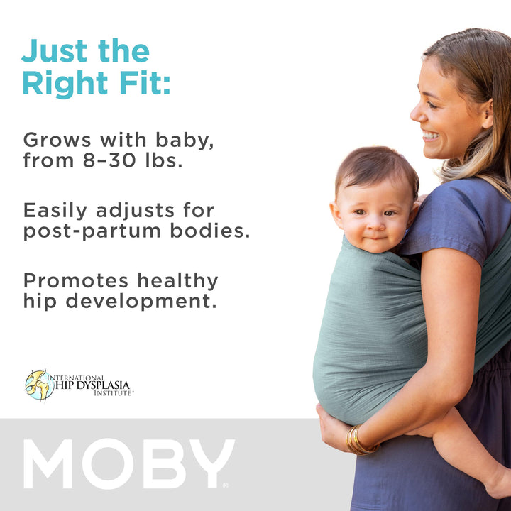 Moby Baby Wrap Carrier Ring Sling for Newborns to Toddlers, Hands-Free, Versatile Support for Moms & Dads, Breathable & Lightweight, Supports Children 8-30 lbs (Fern)