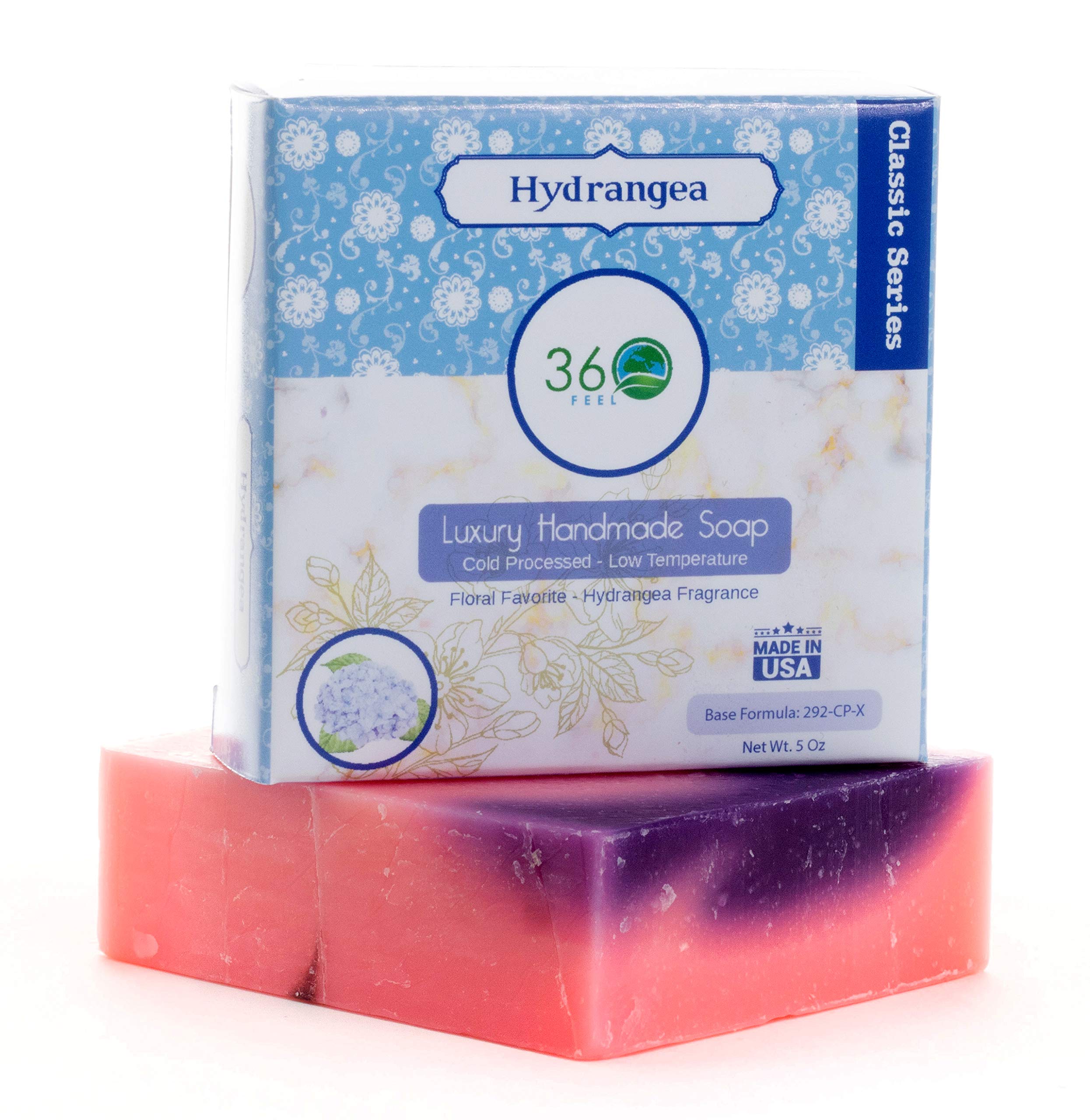 360Feel Hydrangea Soap -5oz Castile Handmade Soap bar - Hydrangea Floral fragrance- Pure Lavender Essential Oil Natural Soaps- Great as Anniversary Wedding Gifts Christmas stocking stuffer