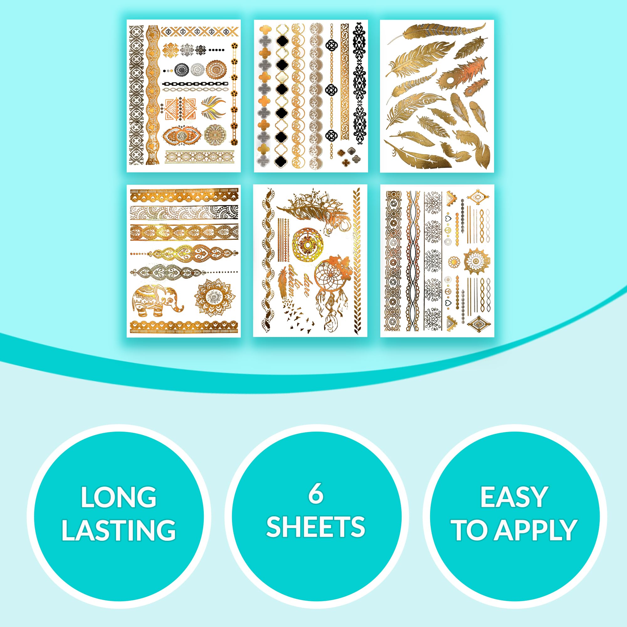 Premium Metallic Tattoos - 75+ Gold, Silver, Black Shimmer Designs. Temporary Fake Jewelry Tattoos By Terra Tattoos™ (Harmony Collection)