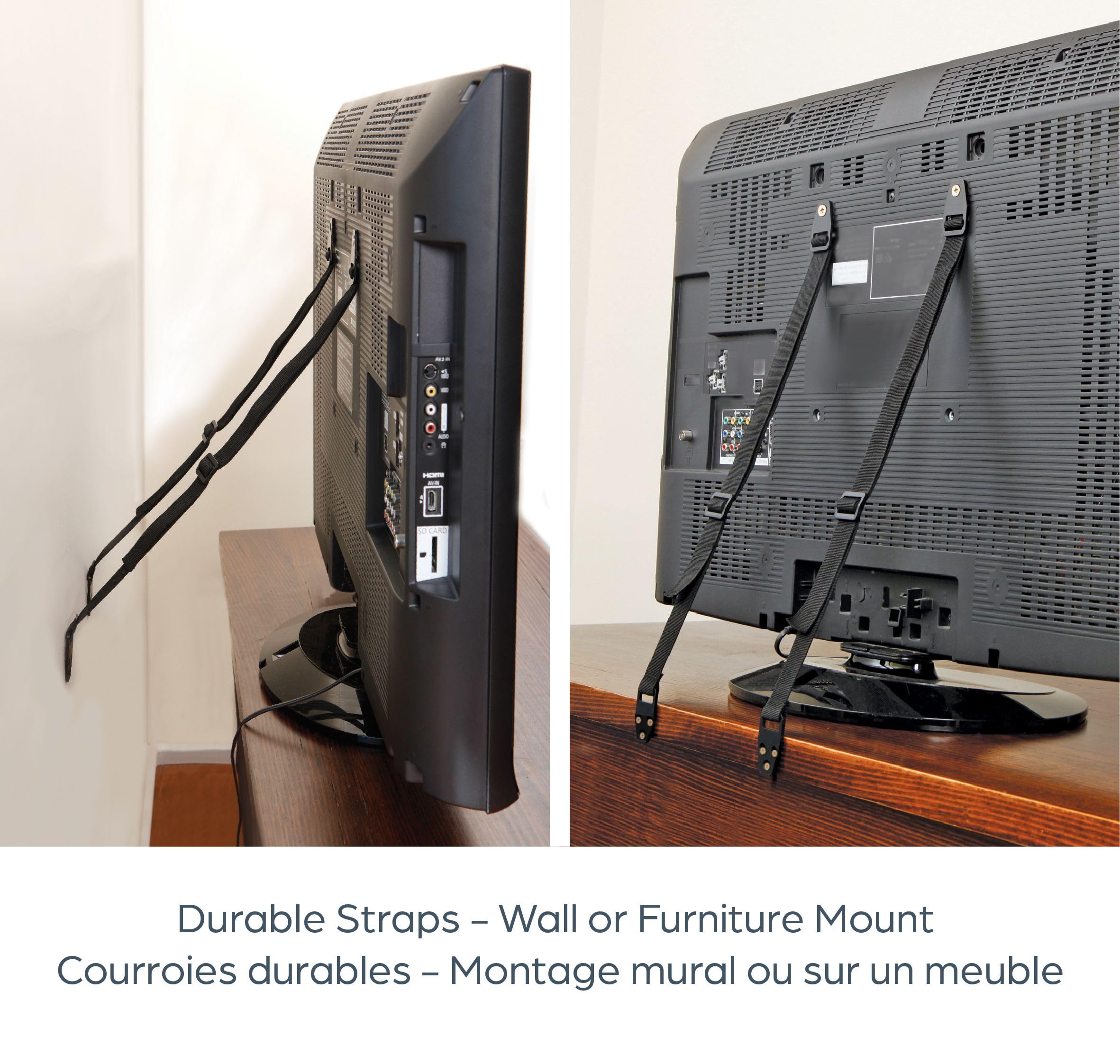 Dreambaby Flat Screen TV Saver Child Safety Straps - Anti-Tip Furniture Security Anchors - Adjustable Strap - Black - Model L860