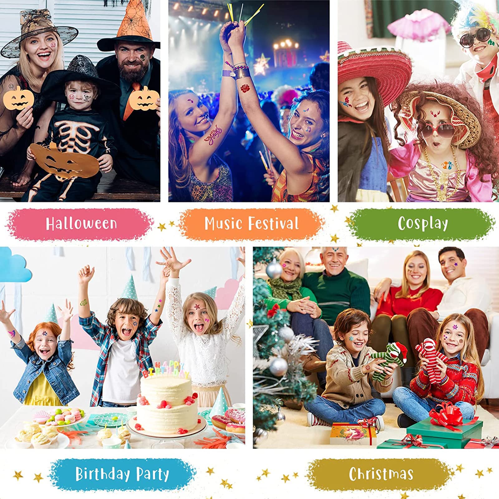 Temporary Tattoo Glue - Yomagine 8ml Glitter Glue Brush Bottle, Water Soluble Body Painting Glue, Ideal for Halloween, Carnival, Birthday Party, Theme Party, Costume Events & Makeup Artists (3 Pcs)