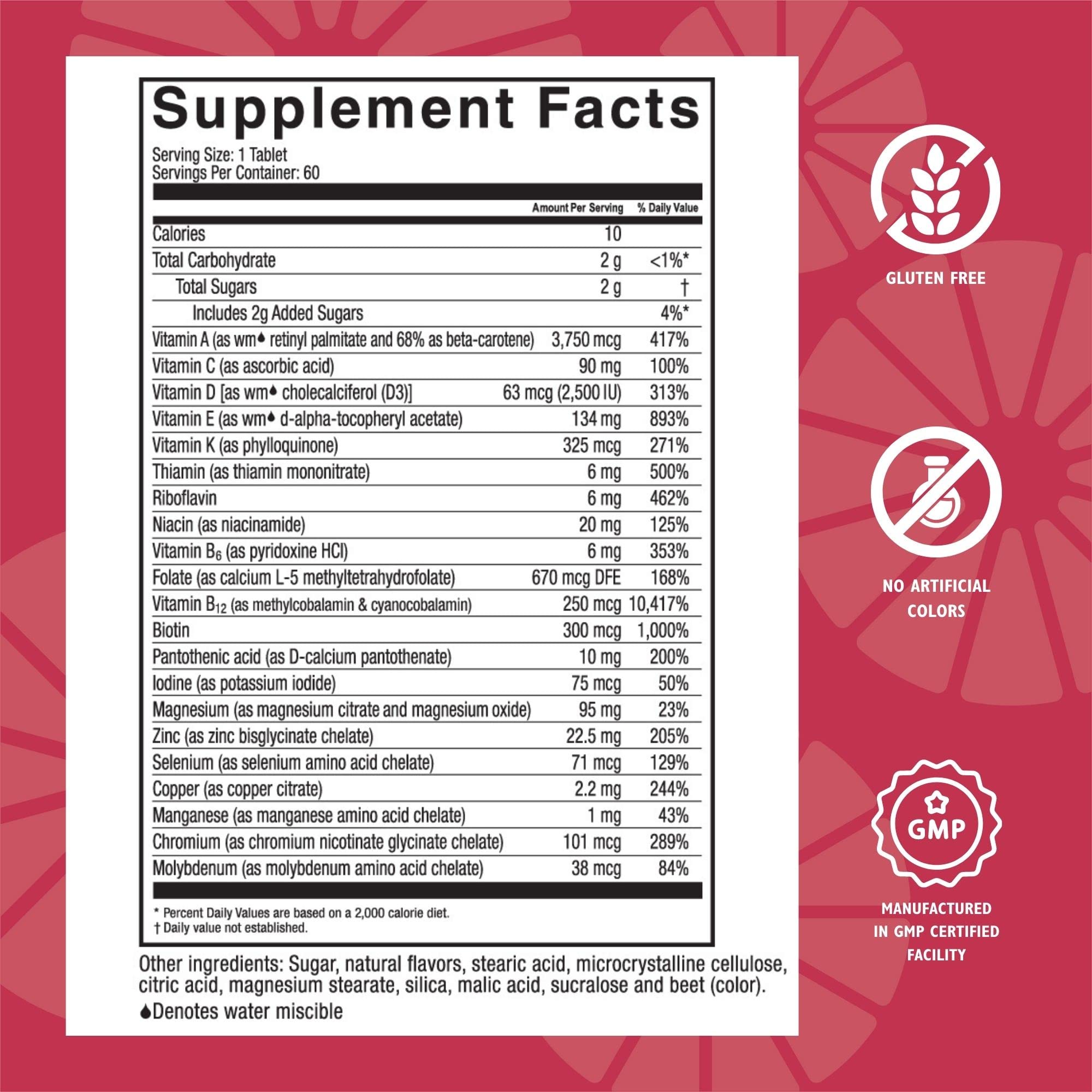 Celebrate Vitamins Multi ADEK Chewables, Iron Free - Daily Bariatric Multivitamin, High Level of Vitamins A, D, E, K & B12 for Duodenal Switch Surgery Patients - Berry Sorbert (60 Tablets)