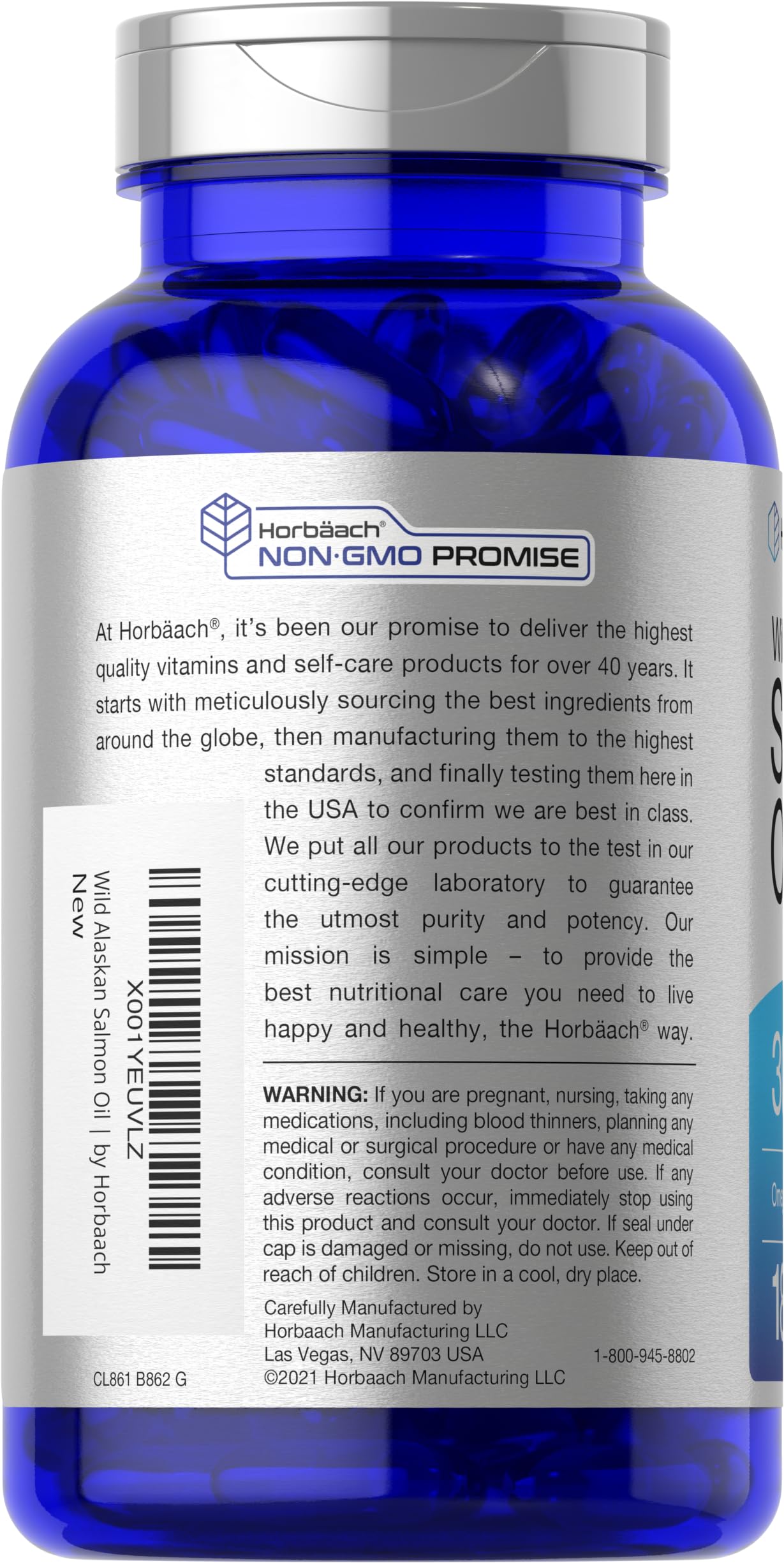 Horbäach Wild Alaskan Salmon Fish Oil | 180 Softgel Capsules | Gluten Free, Non-GMO | High Potency | Excellent Source of Omega-3 Fatty Acids EPA and DHA