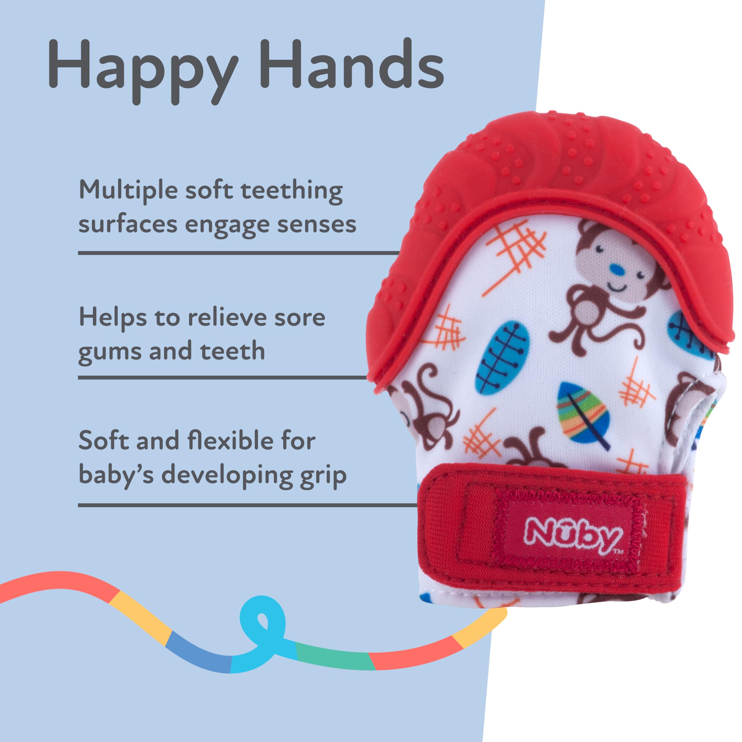 Nuby Soothing Teething Mitten with Hygienic Travel Bag, Red Monkey, 1 Count (Pack of 1)