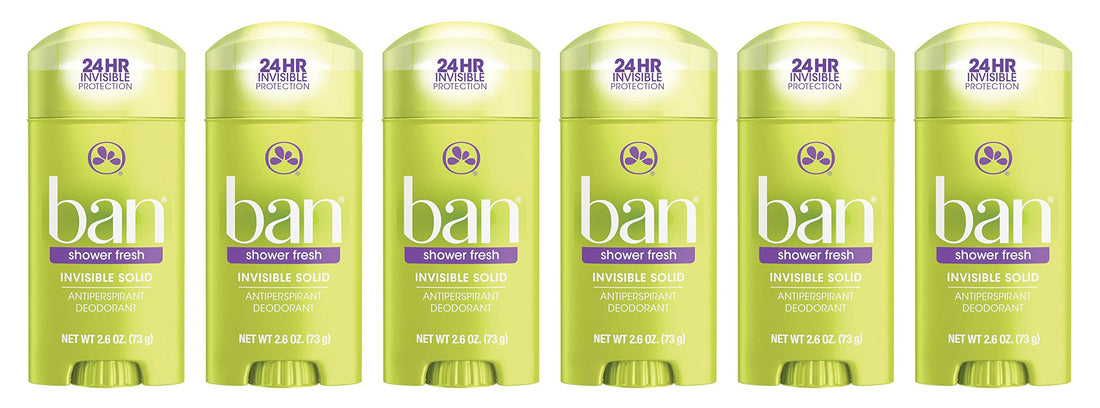 Ban Antiperspirant Deodorant, Invisible Solid, Shower Fresh, 2.6-Ounce (Pack of 6)