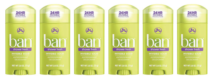 Ban Antiperspirant Deodorant, Invisible Solid, Shower Fresh, 2.6-Ounce (Pack of 6)