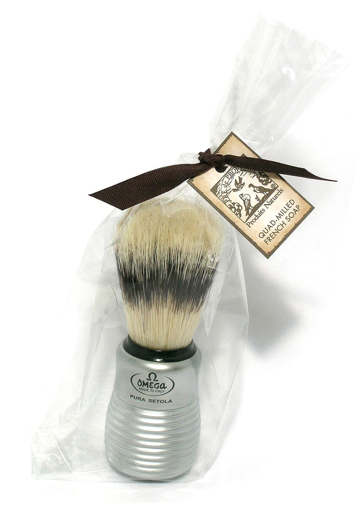 Pre de Provence Men's Boar Bristle Shave Brush with Aluminum Handle for Quick Lather