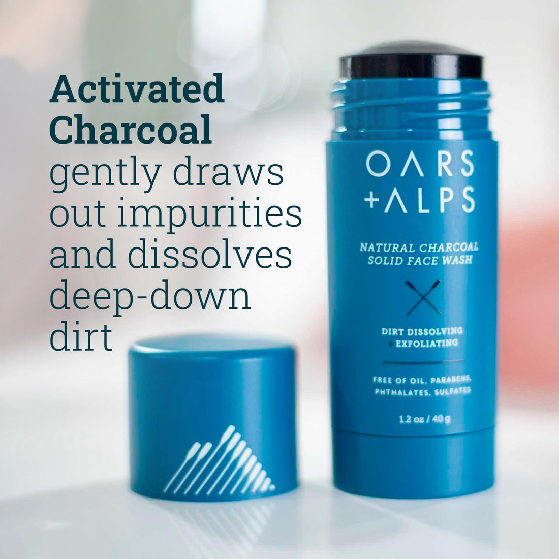 Oars + Alps Natural Face Wash with Activated Charcoal, Exfoliating Facial Cleanser Fights Blackheads and Acne, Travel Size, Vegan and Gluten Free, 1.4 Oz