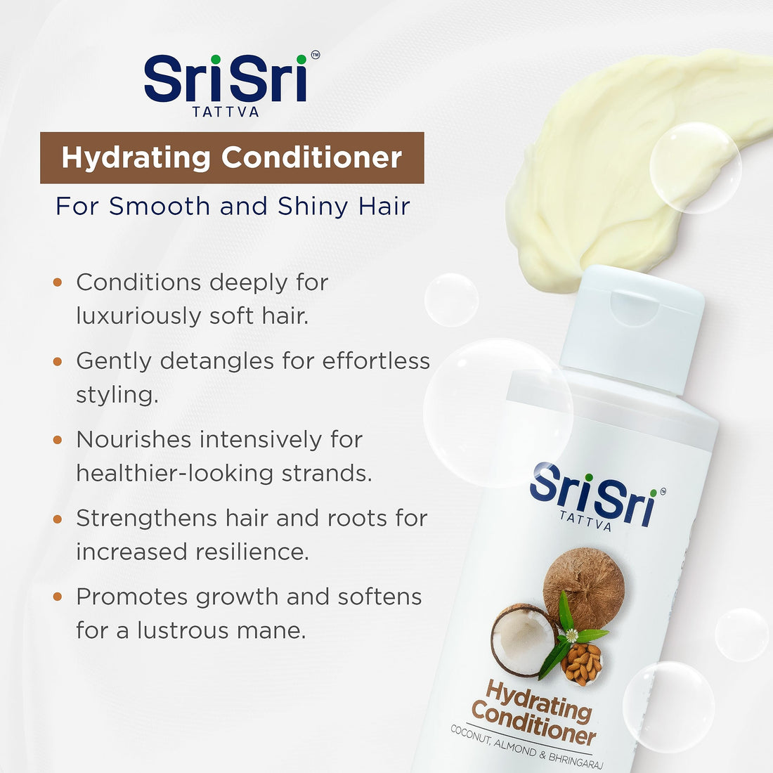 SRI SRI TATTVA Hydrating Conditioner for Smooth and Shiny Hair – Ayurvedic Hair Conditioner with Bhringraj and Aloe Vera to Restore Hair Shine and Moisture – Natural Hair Care Treatment (200 ml)