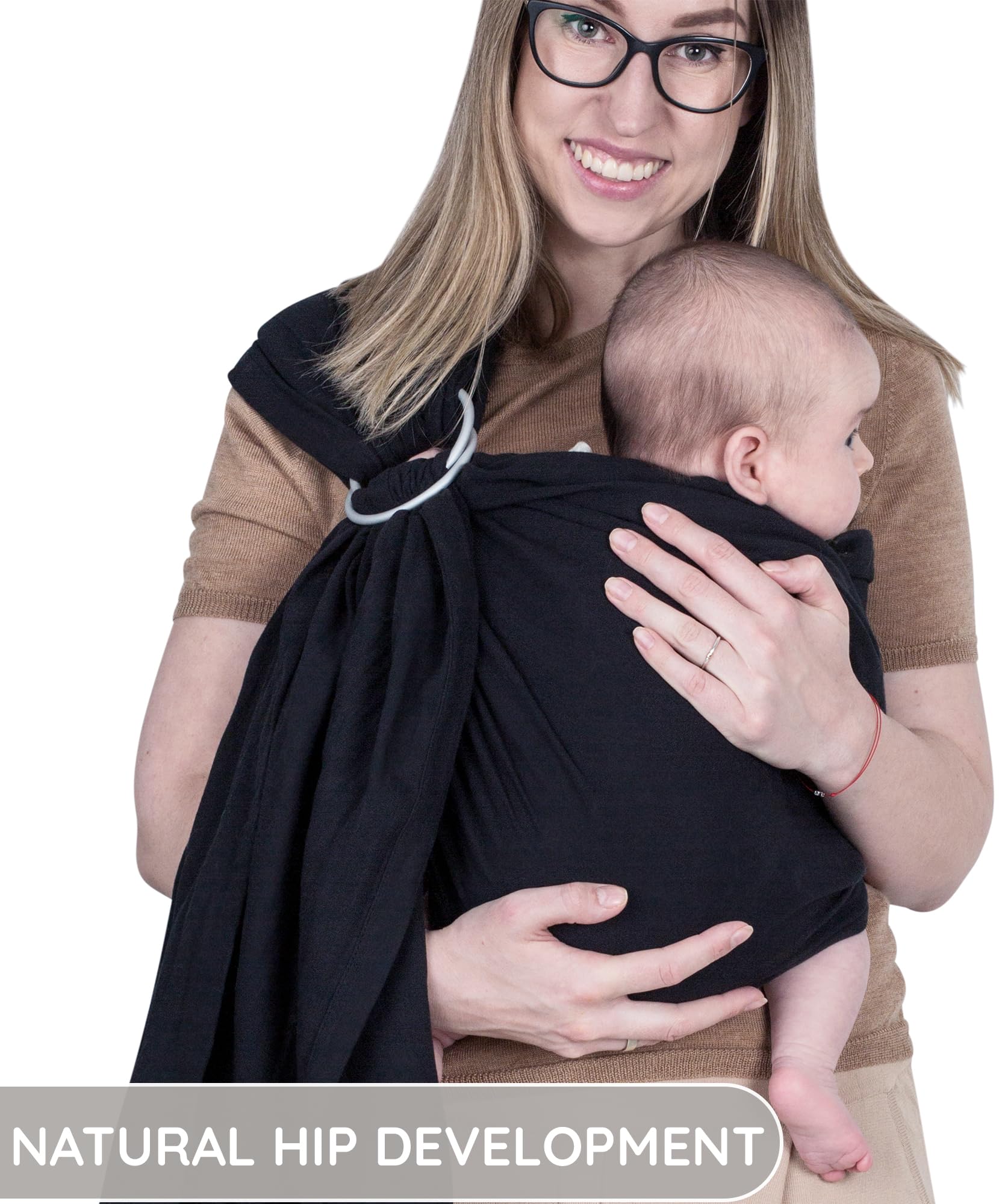 Ring Sling Baby Carrier 100% Cotton Muslin Front and Chest Newborn to Toddler Carrier and Baby Sling (Black)