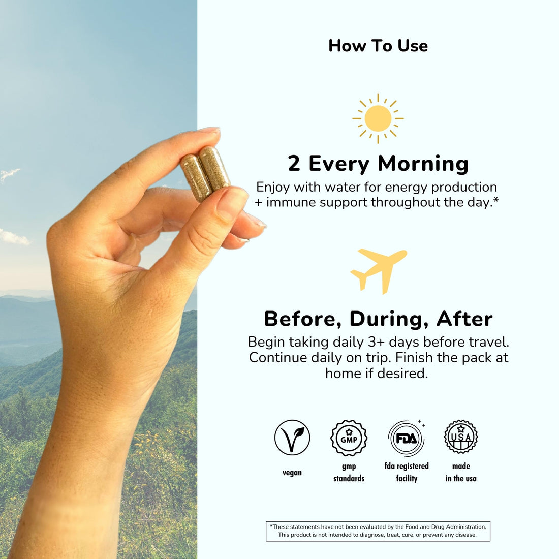 Travel Supplement: Jet Lag Prevention + Immunity, Energy, Digestion Support, Better Sleep & Mood with Chia, Ashwagandha, Rhodiola, D3+ | Vegetarian, 60 Count