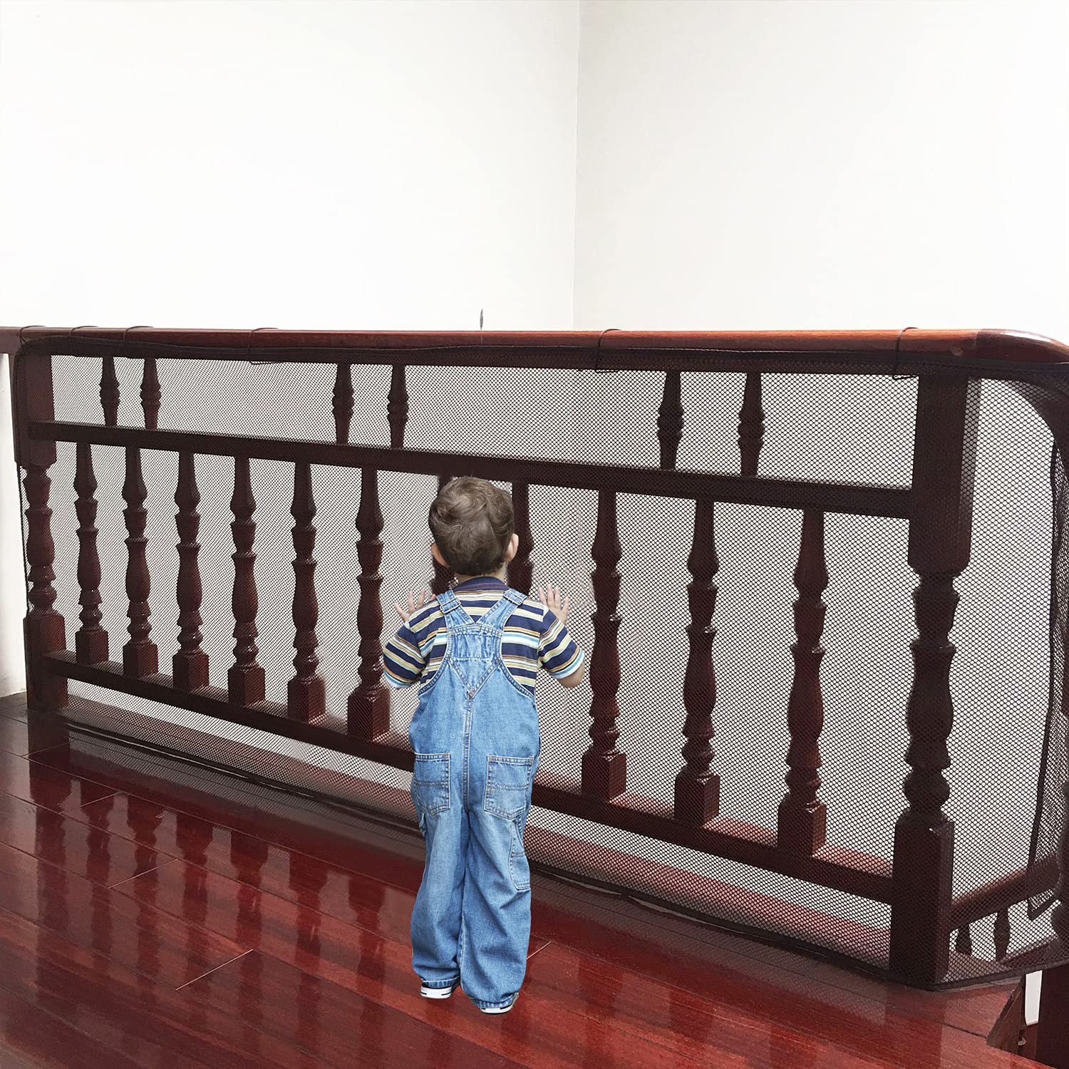Adsoner Child Safety Net - 10ft L x 2.5ft H, Balcony, Patios and Railing Stairs Netting, Safe Rail Net for Kids/Pet/Toy, Sturdy Mesh Fabric Material (Brown)