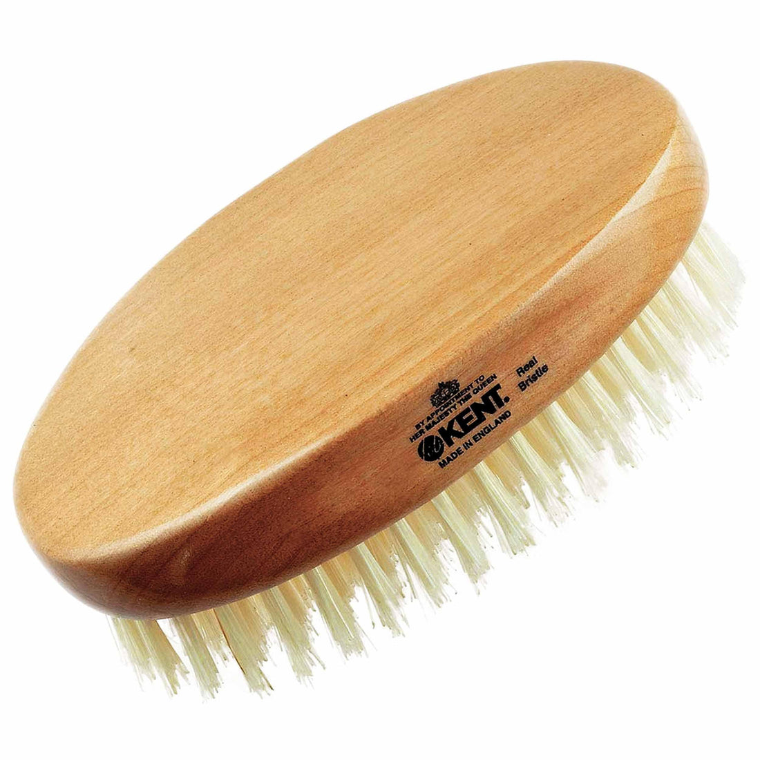 Kent BB Finest Men's Beard Brush - Beechwood Oval-Shaped Palm Grip With Durable and Sophisticated Pure White Boar Bristles Perfect Gift For Men, Unparalleled Craftsmanship, Made In The UK.