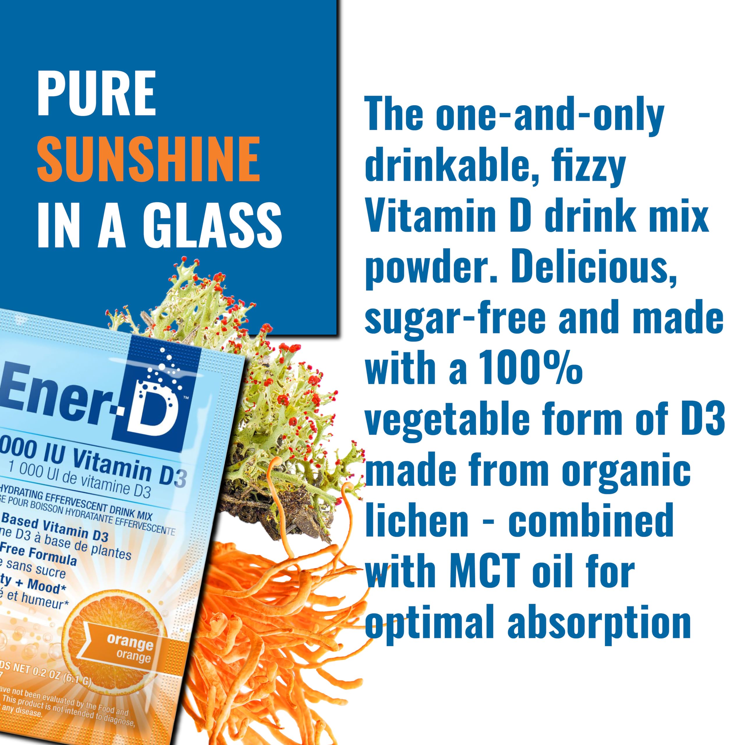 Ener-D Sugar Free Vitamin D3 Orange Multivitamin Drink Powder - Natural Immune & Energy Support for Women & Men - Zinc C & B Vitamins Plus Electrolytes Vegan & Non-GMO Real Fruit Juice - 24 Count