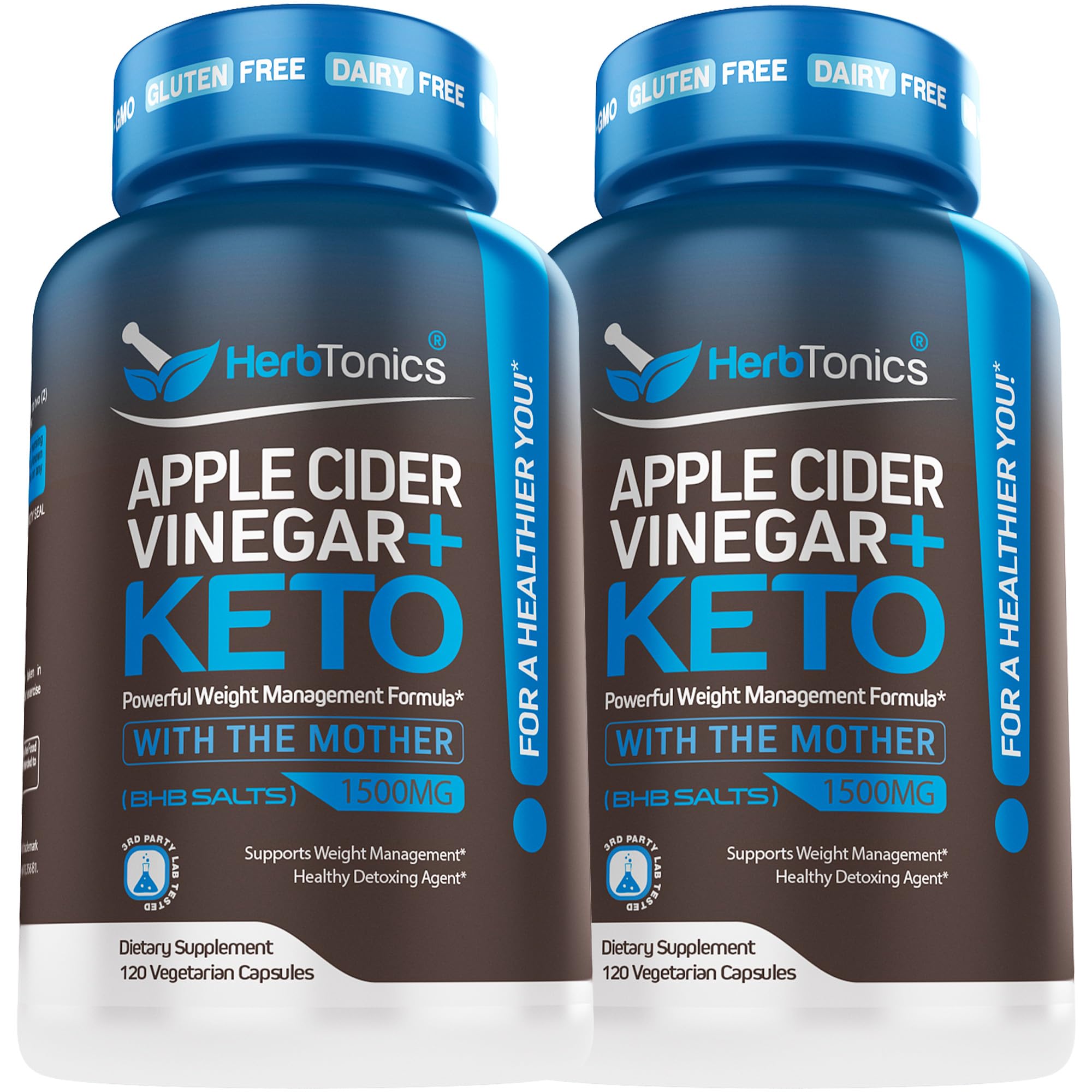 Herbtonics Keto BHB + Apple Cider Vinegar Capsules with The Mother - Keto Diet Pills, BHB Exogenous Ketones with GLP-1 Support, Energy & Focus - Keto ACV Supplement for Women & Men - 240 Capsules