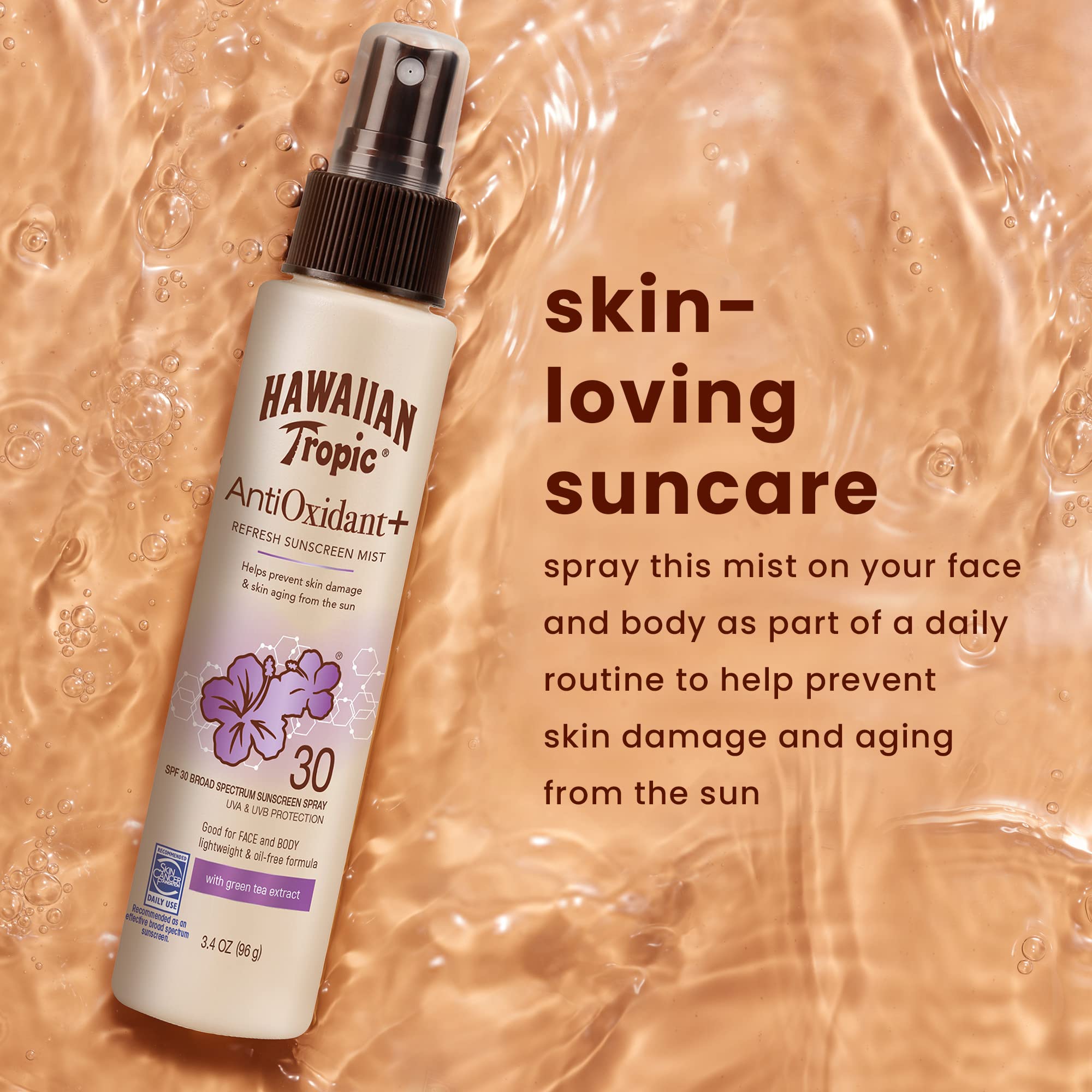 Hawaiian Tropic Antioxidant Sunscreen Spray With Green Tea Extract, SPF 30, 3.4 Ounce, Pack of 3