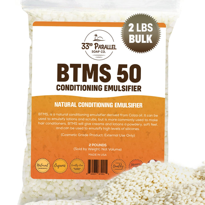 33rd PARALLEL | BTMS 50 (2 lbs / 32 oz) Bulk Conditioning Emulsifier | 100% Natural Plant Derived | Behentrimonium Methosulfate Cetearyl Alcohol Emulsifying Conditioner | Product of USA (2 POUNDS)