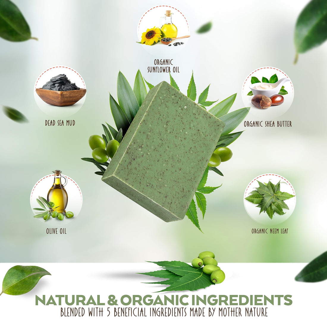 Dead Sea Mud and Neem Soap Bar for Face & Body - Natural and Organic Ingredients – For All Skin Types – Made in the USA 4.5 4oz