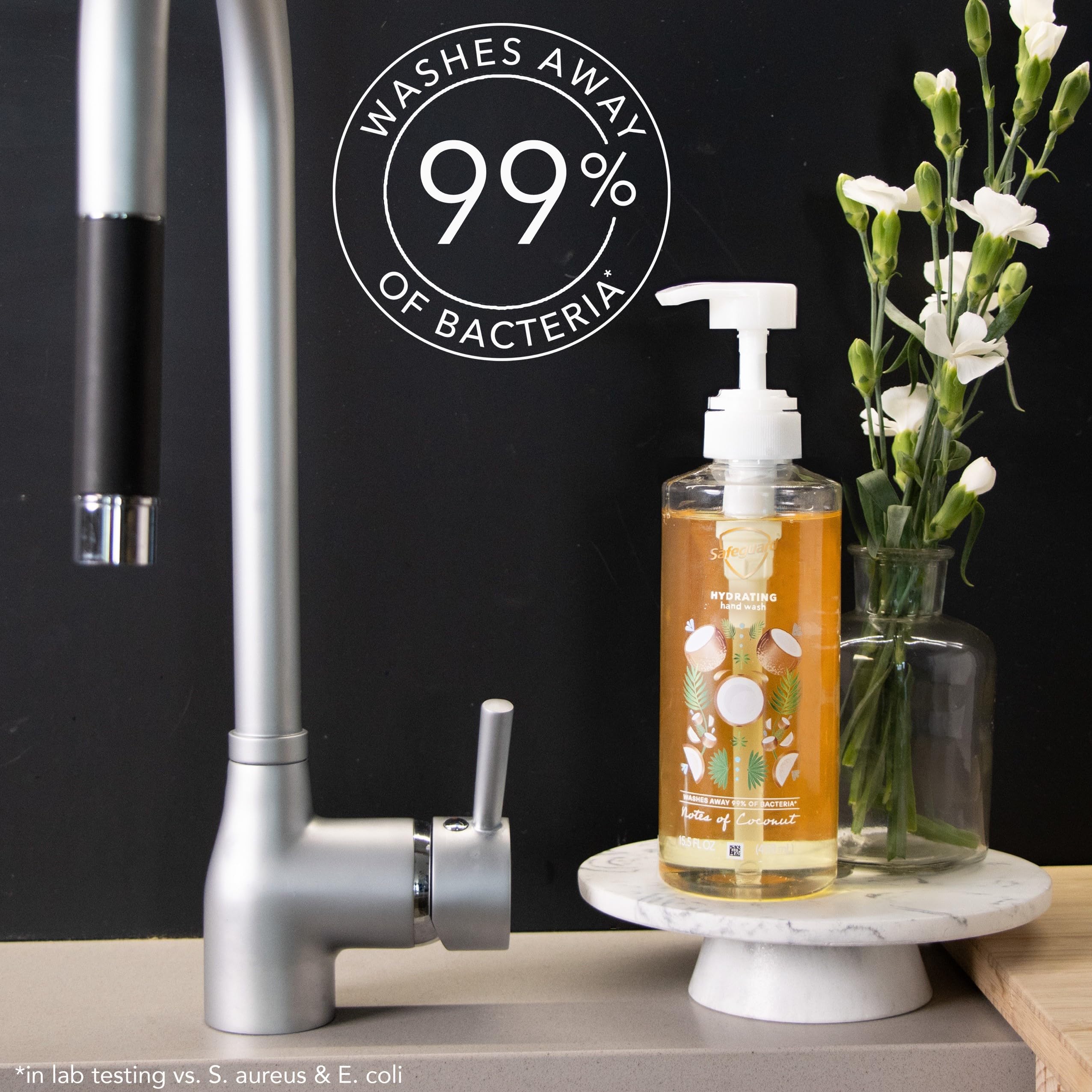 Safeguard Liquid Hand Soap, Micellar Deep Cleansing, Washes Away 99% Bacteria, Made with Natural Moisturizers, Enriched with Skin Conditioners, PH Balanced, Coconut Scent 15.5 oz