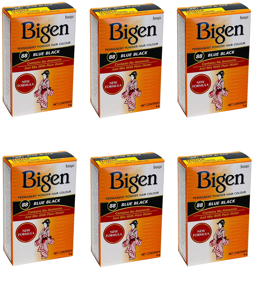 Bigen Powder Hair Color #88 Blue Black (6 Pack)