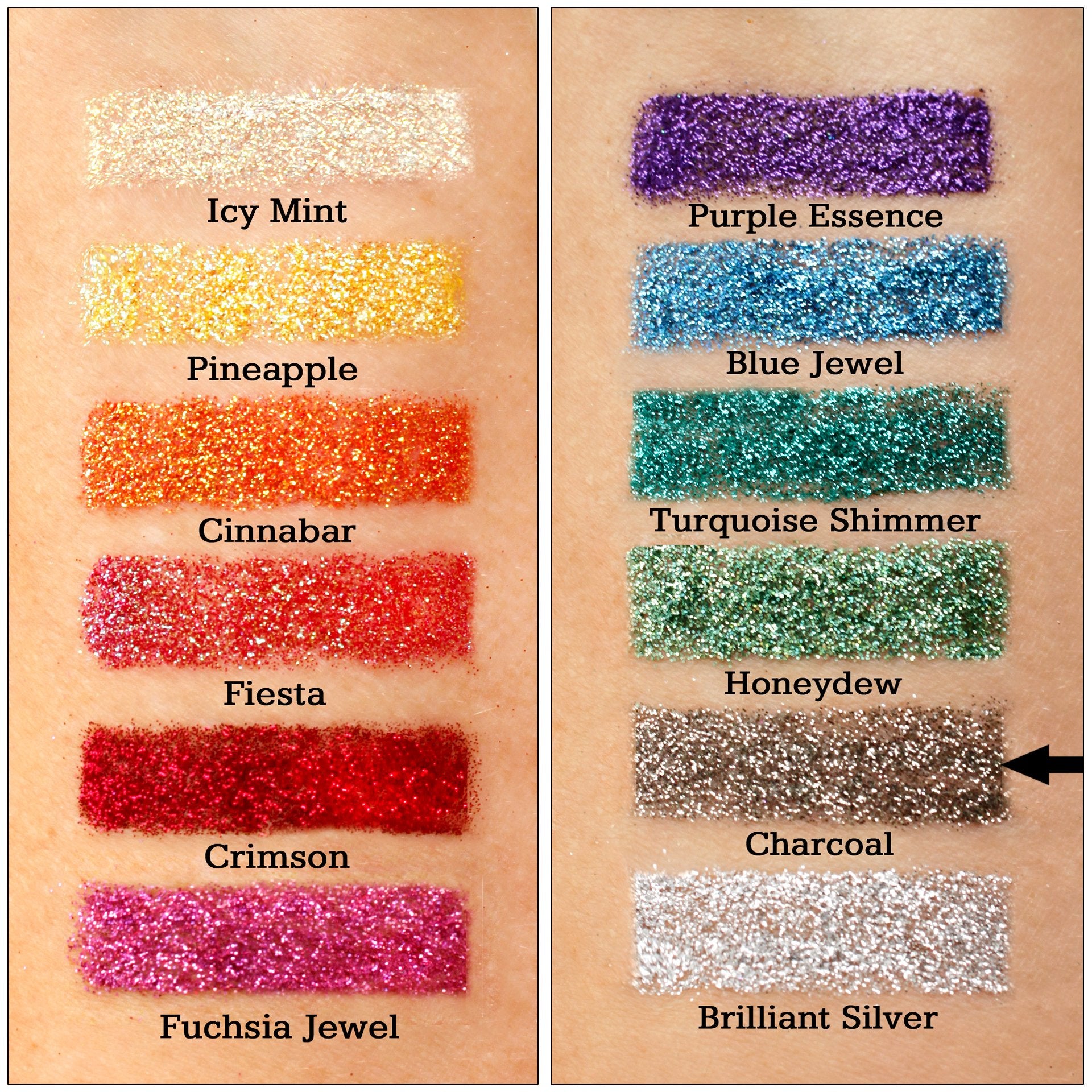 GLITTIES - Charcoal - Cosmetic Grade Extra Fine (.006) Loose Glitter Powder Safe for Skin! Perfect for Makeup, Body Tattoos, Face, Hair, Lips, Soap, Lotion, Nail Art - (10 Gram Jar)