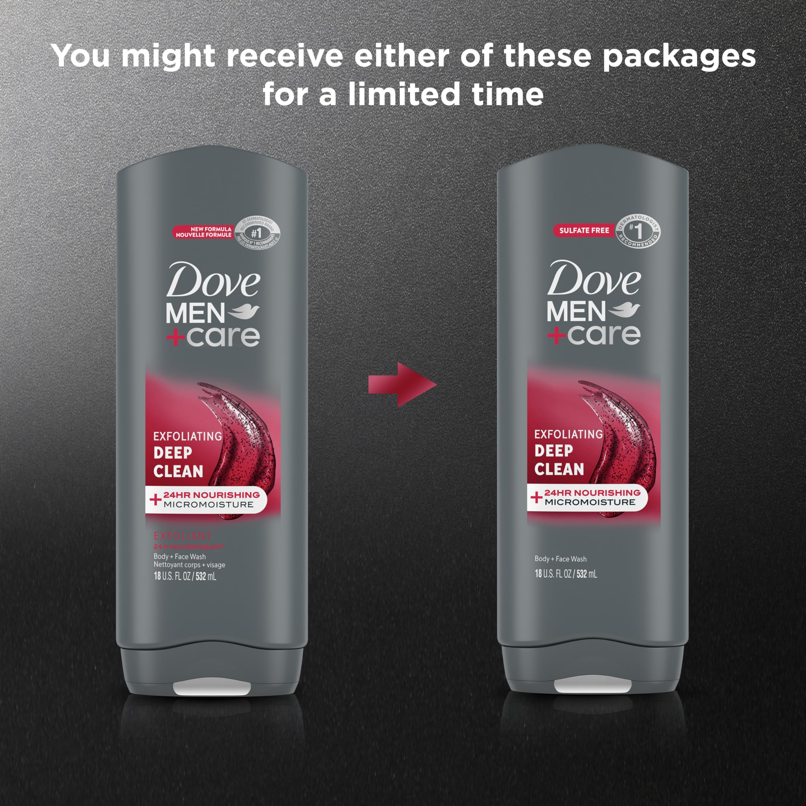 Dove Men+Care Men 4 Count Exfoliating Deep Clean Body & Face Wash For Men with 24-Hour Nourishing Micromoisture Technology 18 oz