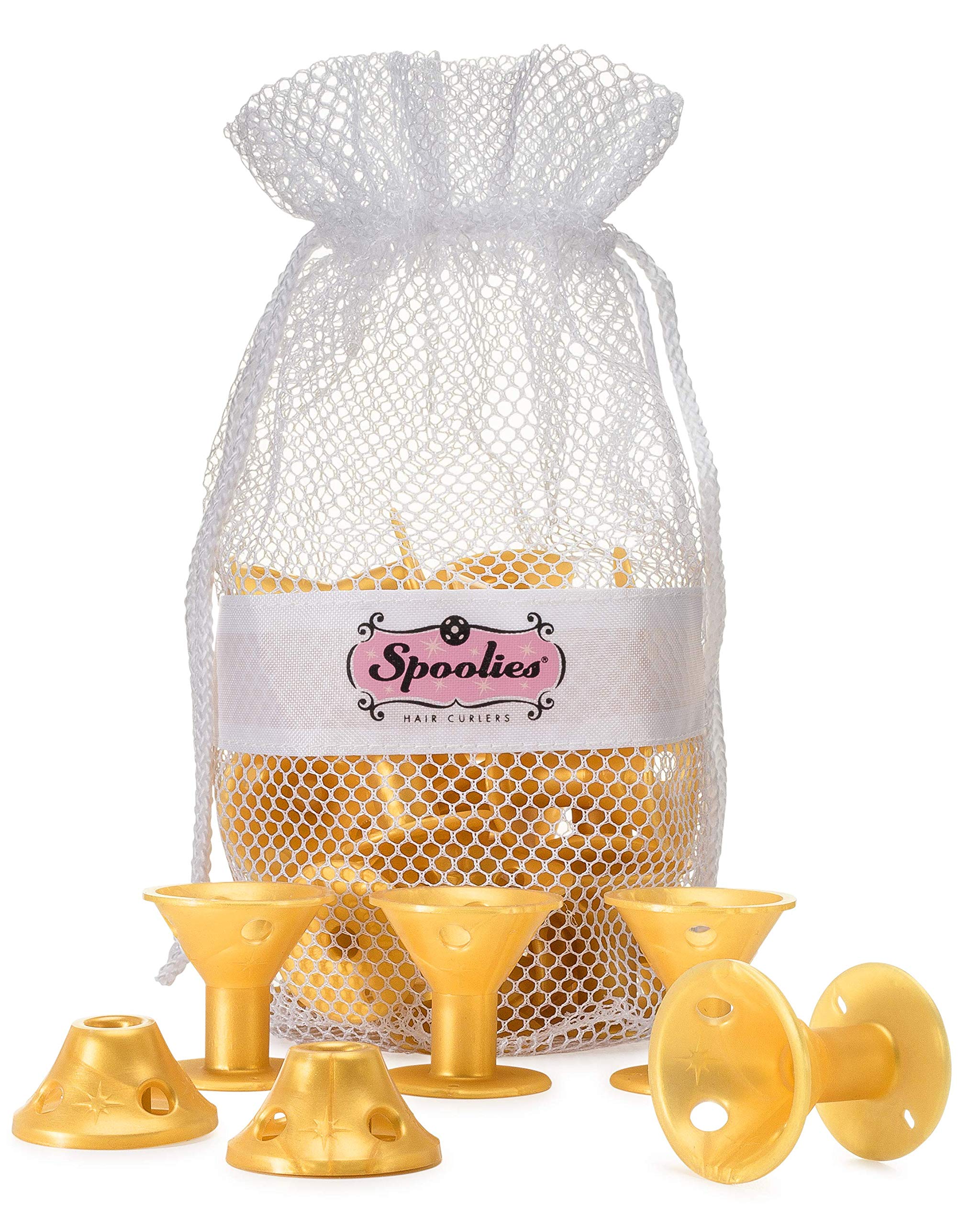 Spoolies Hair Curlers - Jumbo Size, 15 Count with Mesh Bag Gift! (Gold Edition)