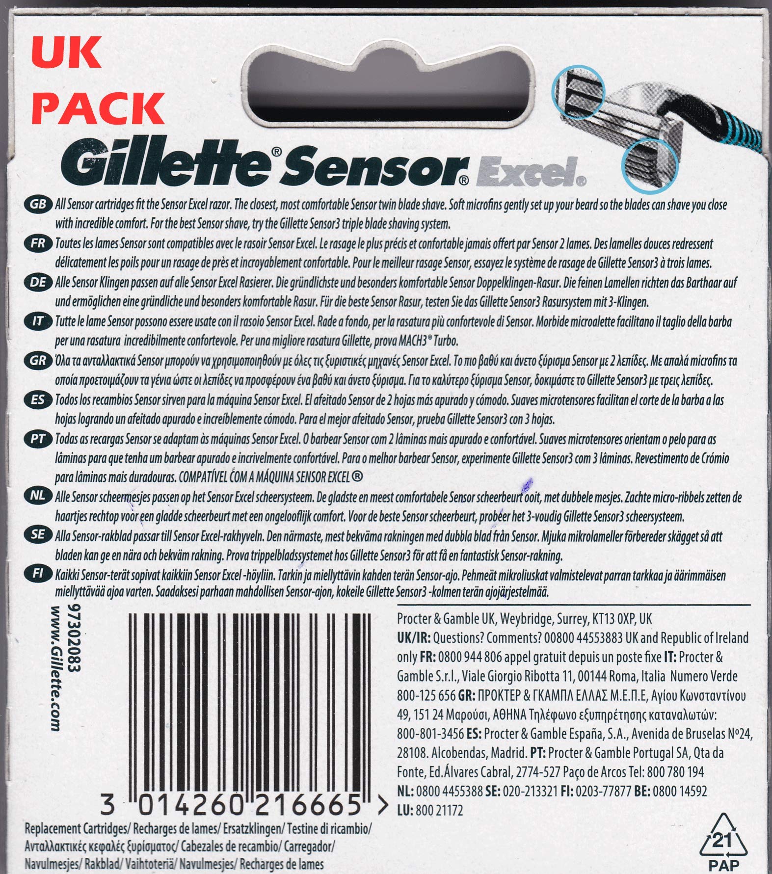 Gillette Sensor Excel Refill Razor Blade Cartridges - Men, 1 Count (30 Count)