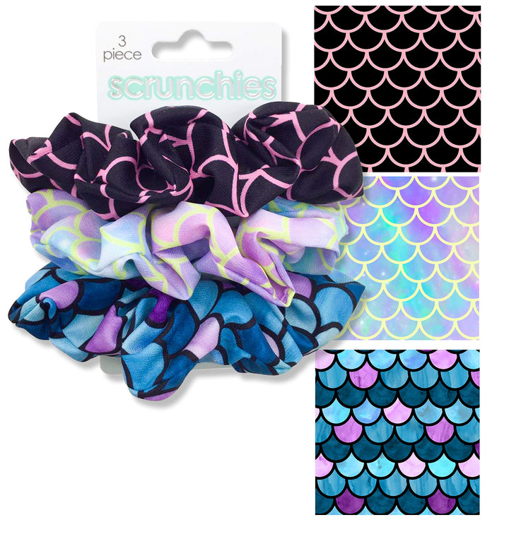 Spoontiques Hair Scrunchies Ã‚ Adorable Accessories for Womenââ‚¬â„¢s Hair GirlsÃ‚ ColorfulÃ‚ Soft Hair Ties Ponytail Holder Print, Mermaid, (Pack of 3), One Size (19954)
