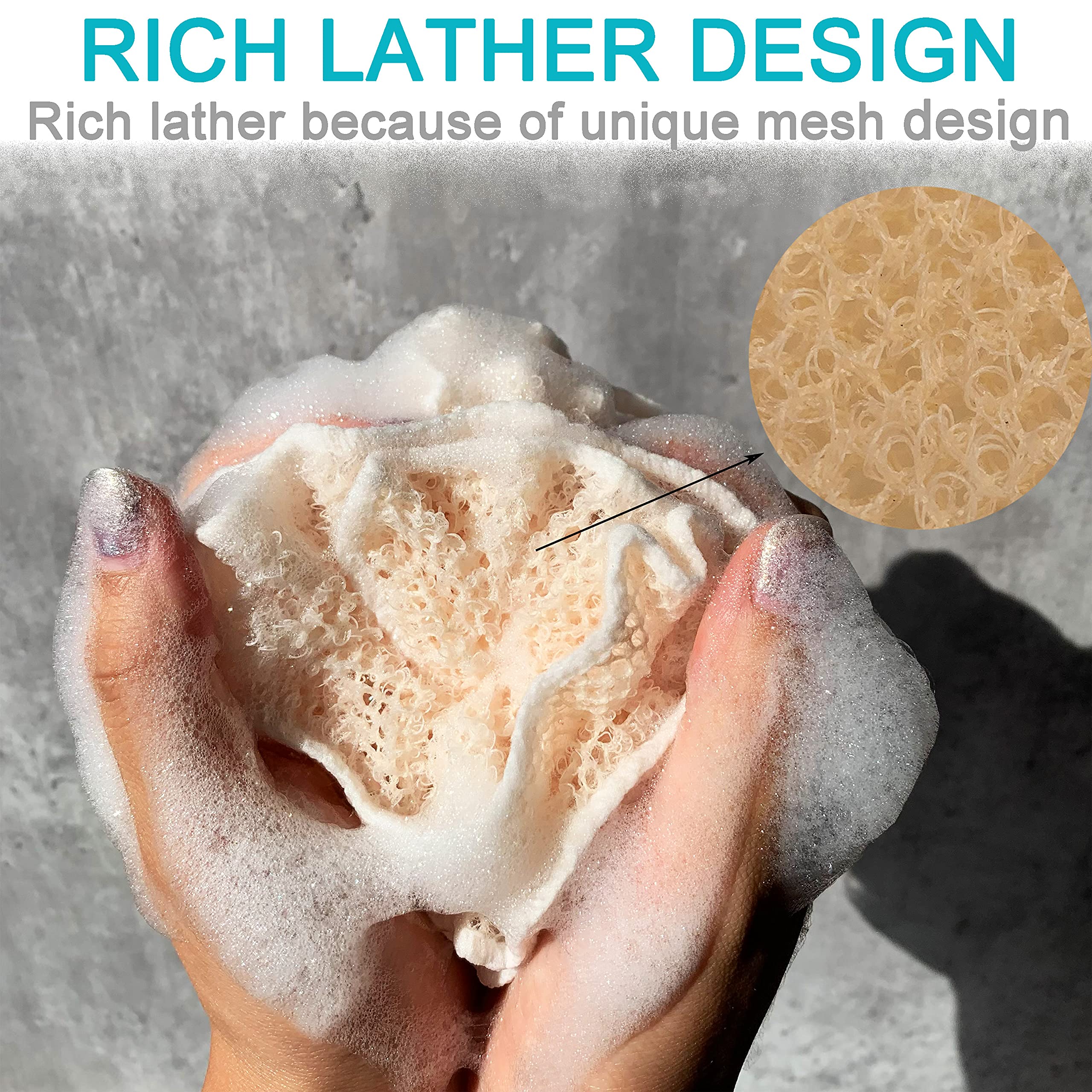 4 pcs/set 2 Soft Weave Home Spa Exfoliating Face and Body Wash Cloths, Dual-Textured for Shower & 2 Bath Spa Puff Scrubber Ball - Remove Dead Skin - Great for Skin Care in the Bath - Rich Foams Bubble